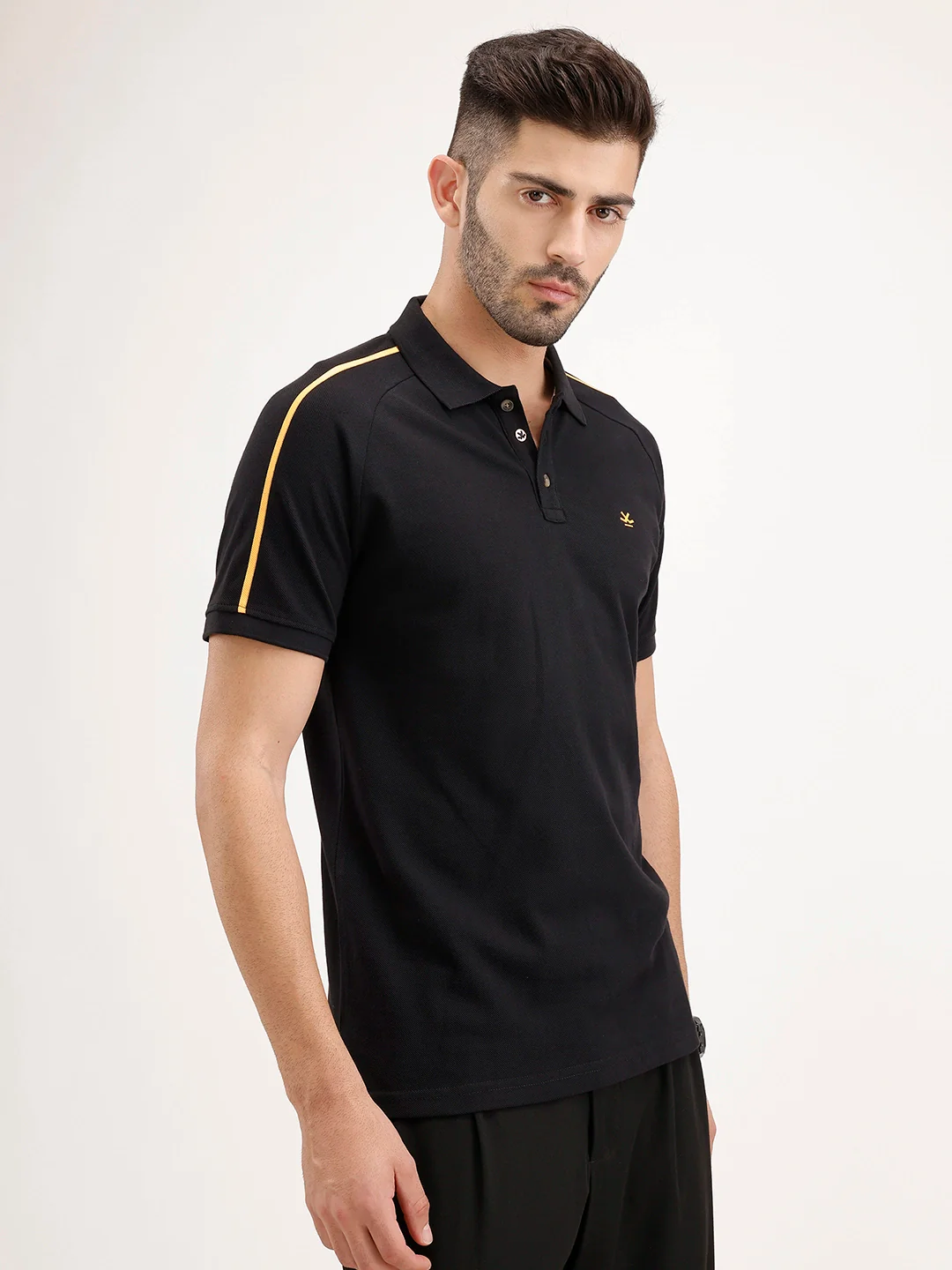 Slim Fit Raglan Collar Polo T-Shirt | Black - Image 4
