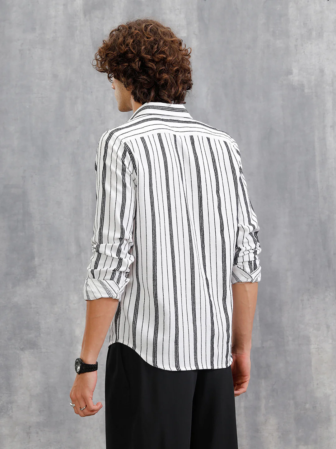Slim Fit Stripe Shirt In Chenille Yarn | White - Image 3