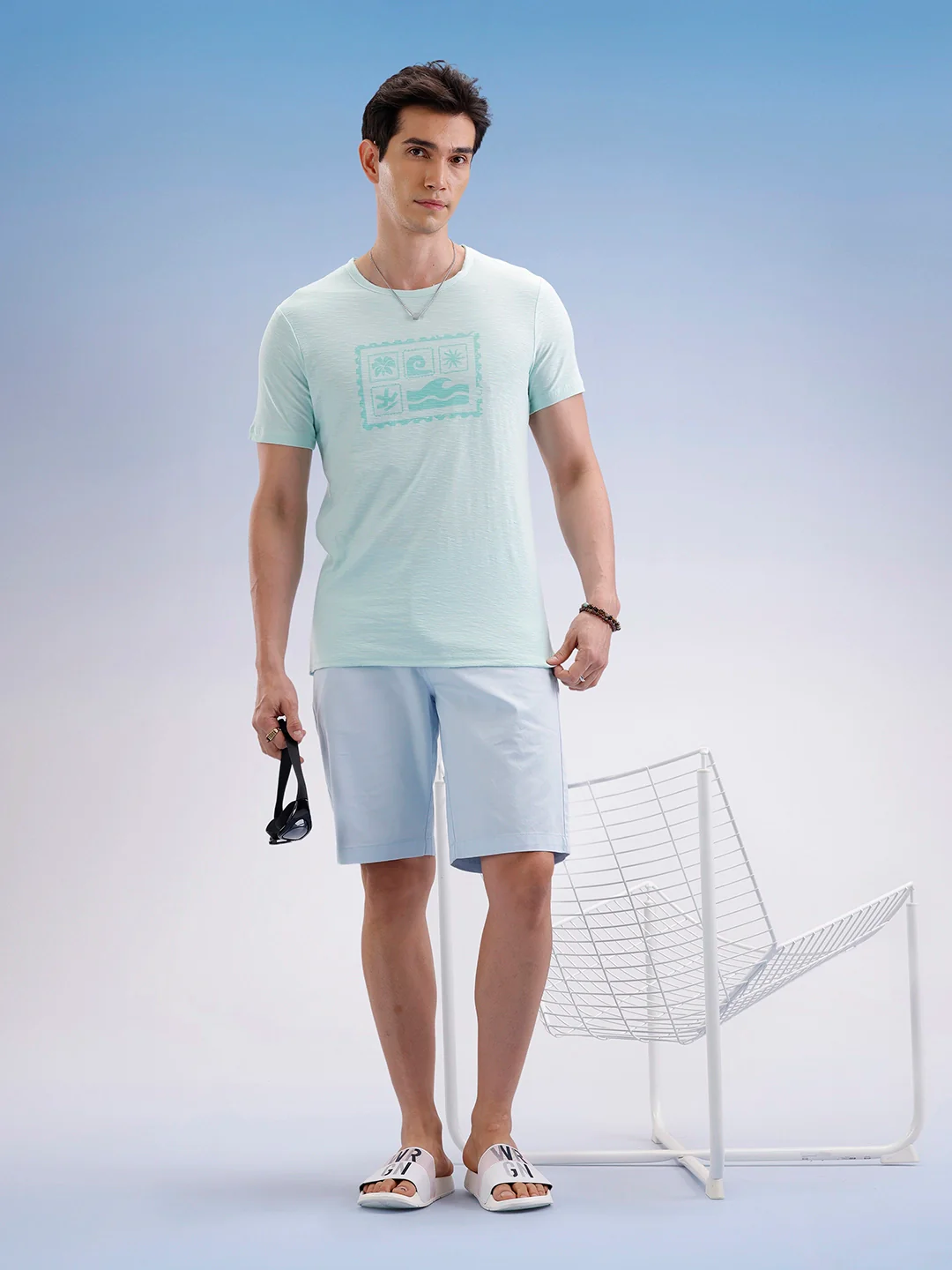 Slim Fit Textured T-Shirt  | Light Green - Image 2