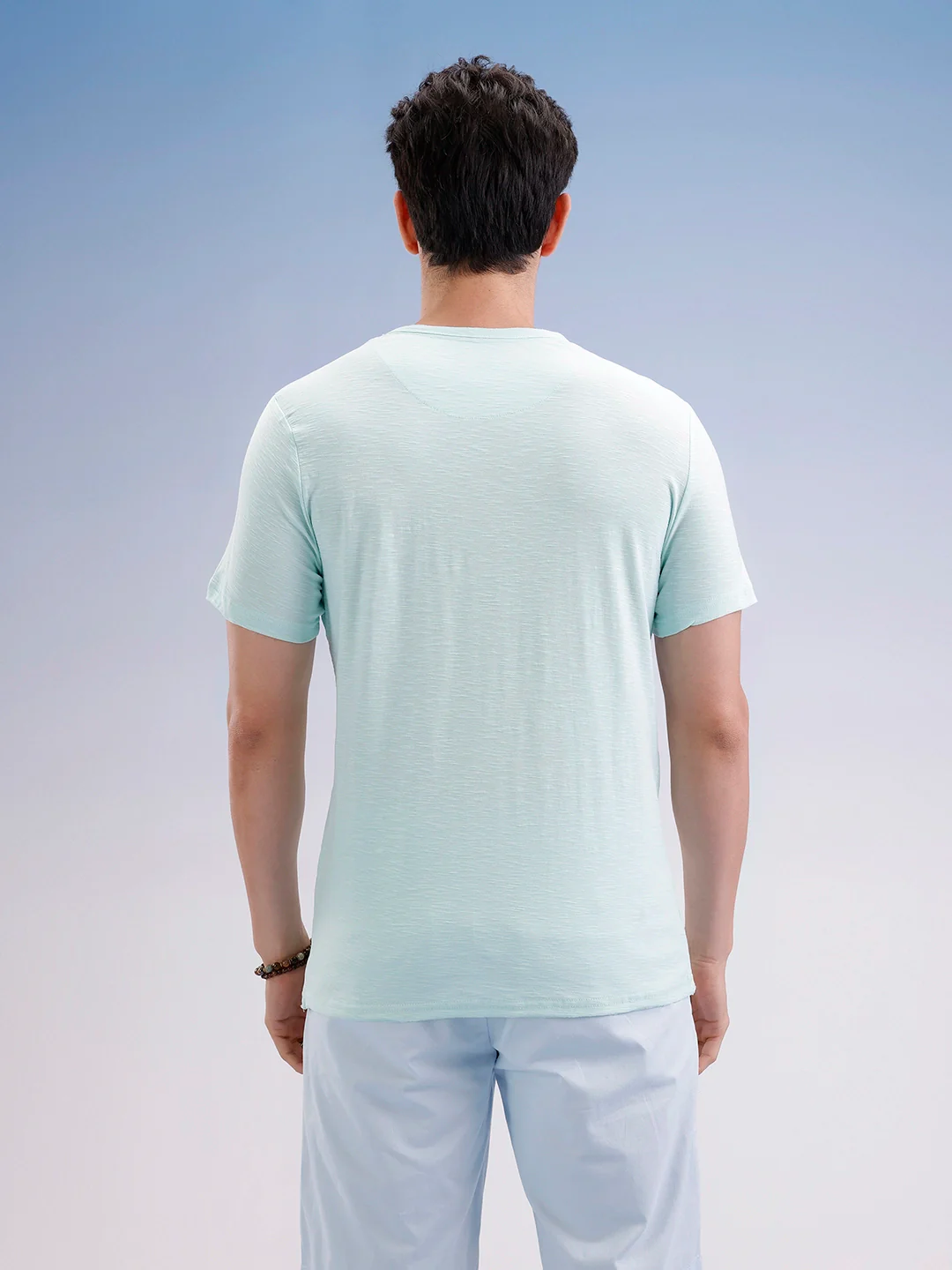 Slim Fit Textured T-Shirt  | Light Green - Image 3
