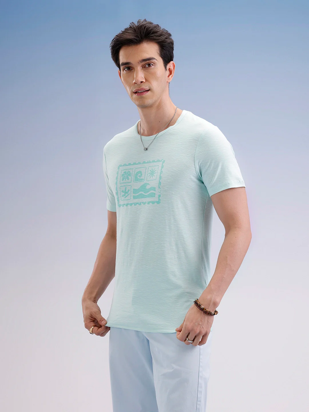Slim Fit Textured T-Shirt  | Light Green - Image 4