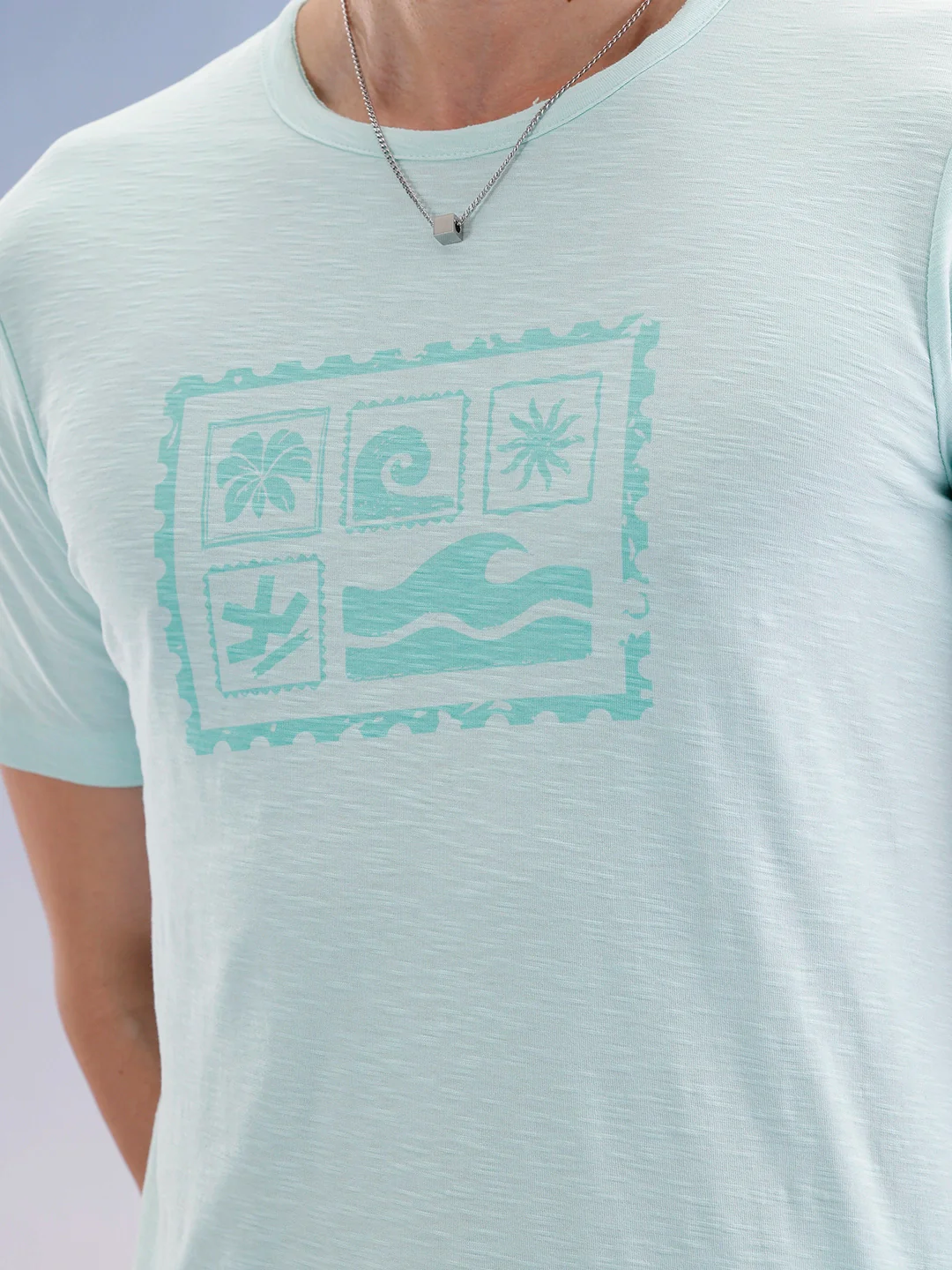 Slim Fit Textured T-Shirt  | Light Green - Image 5