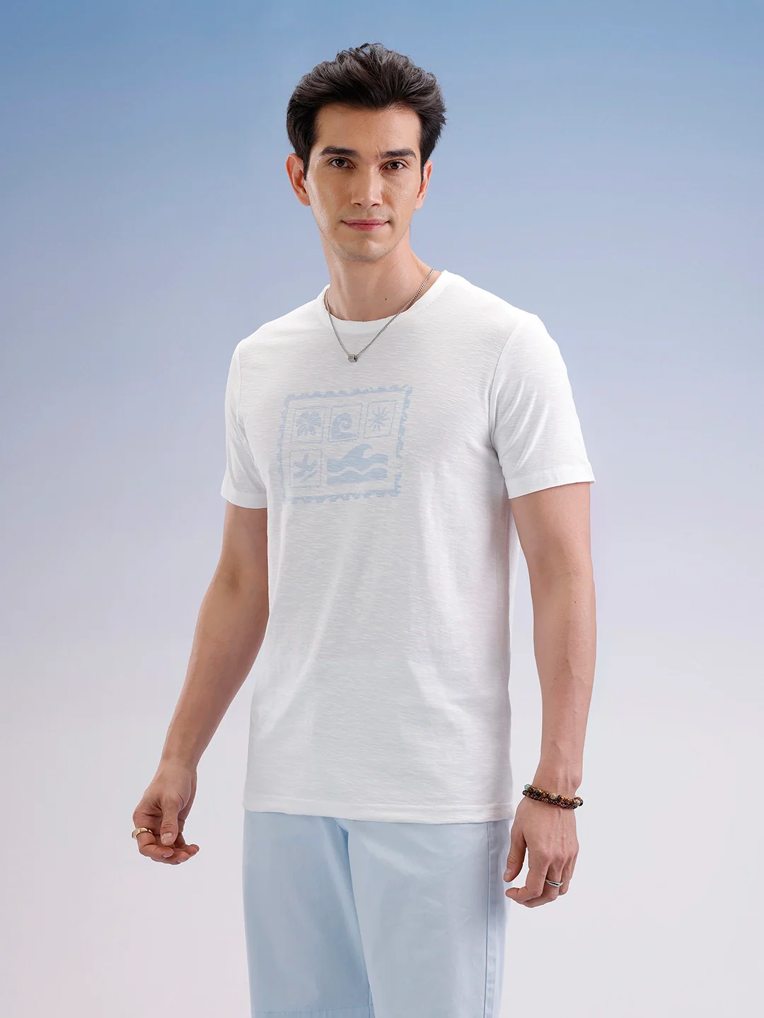 Slim Fit Textured T-Shirt  | Off White - Image 4