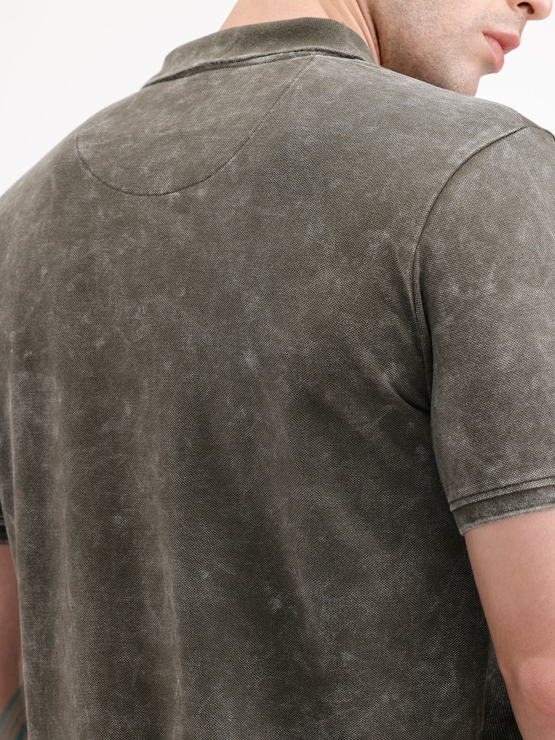 Slim Fit Washed Cut & Sew Polo T-Shirt | Olive - Image 5