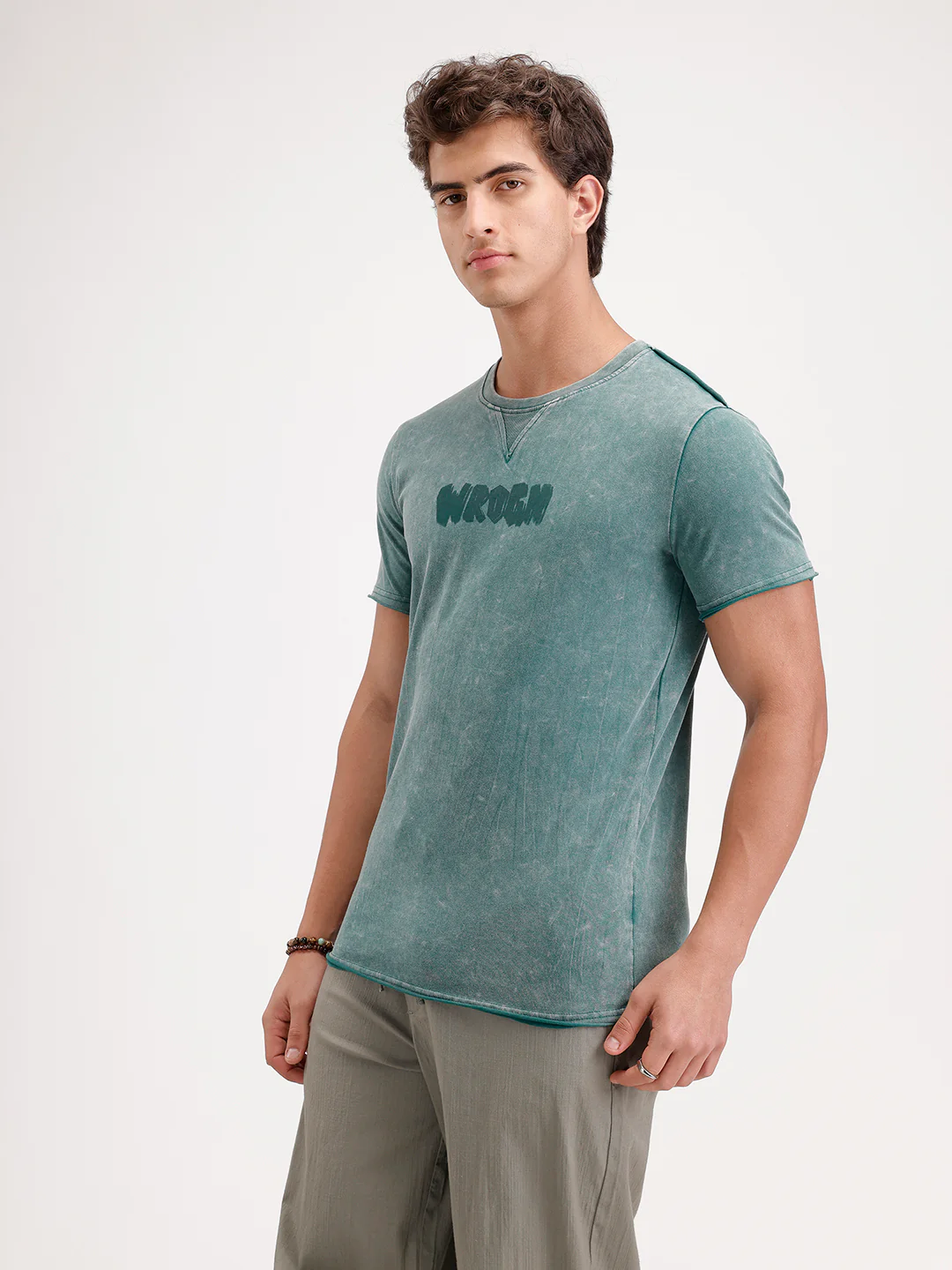 Slim Fit Washed T-Shirt  | Dark Green - Image 4