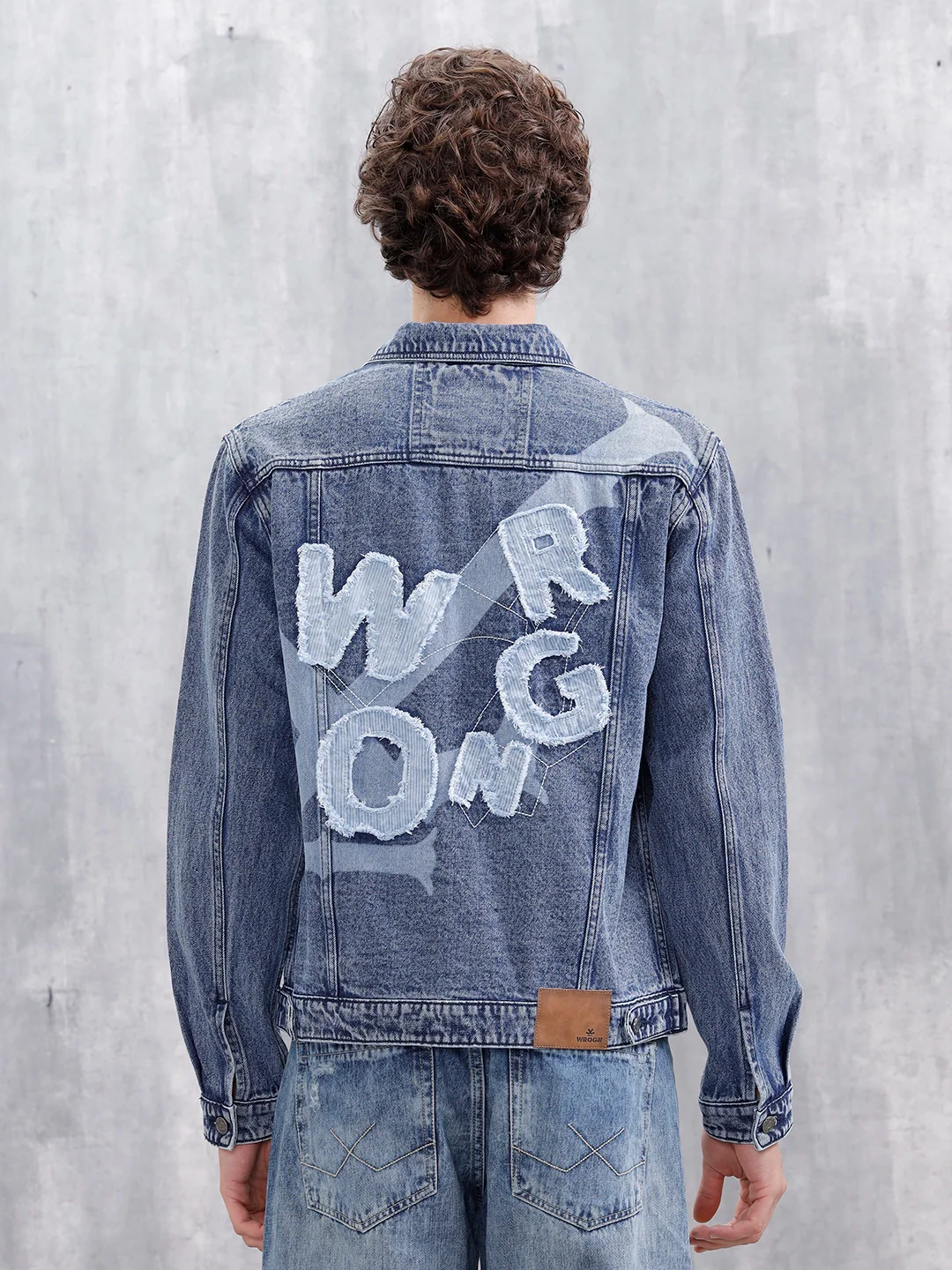 Slim Fit Wrogn Appliqued Denim Jacket  | Med Stone - Image 3