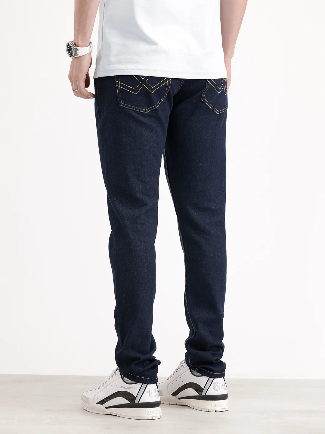 Slim Tapered Washed Denim Jeans | Dark Blue - Image 3