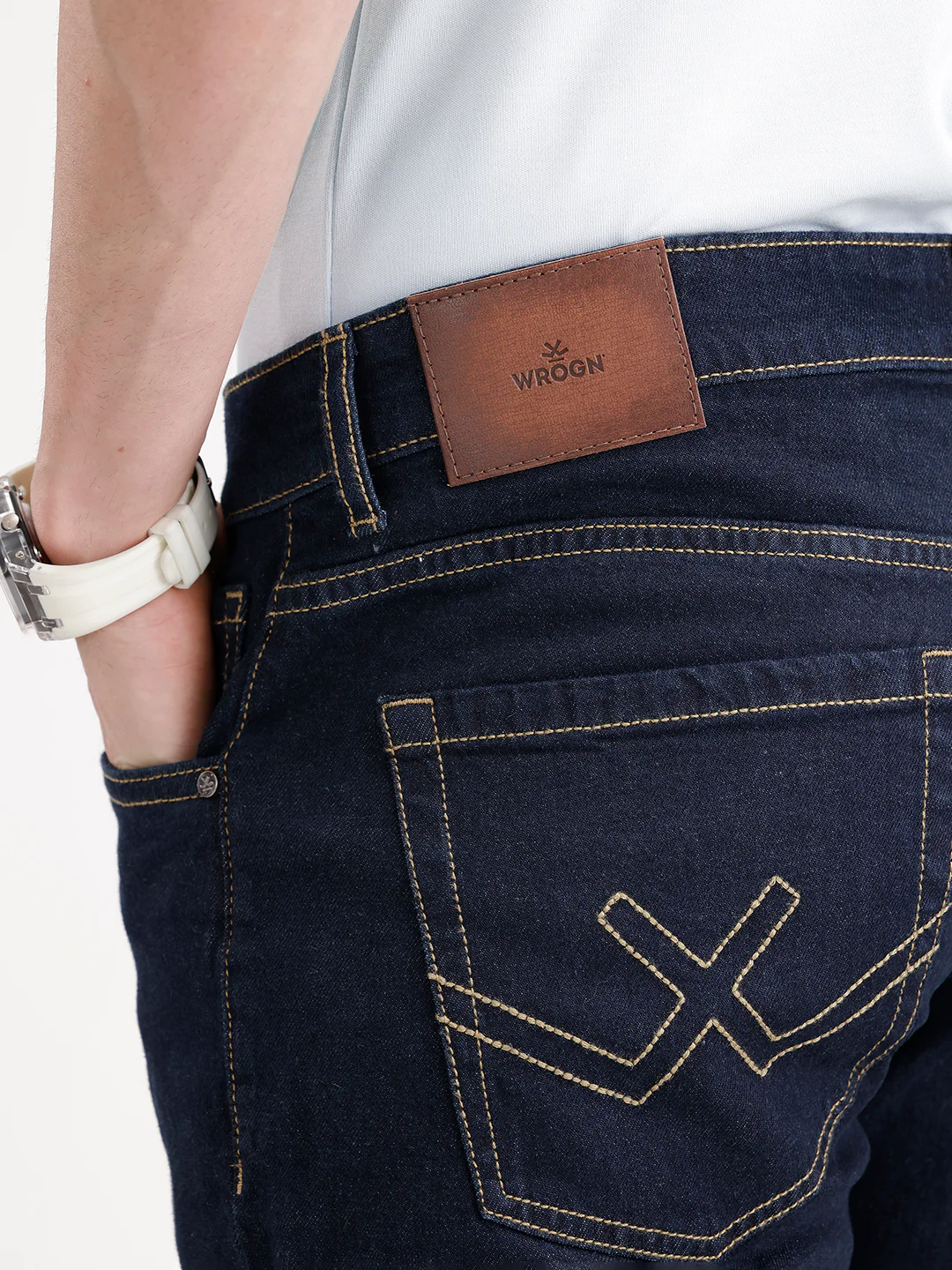 Slim Tapered Washed Denim Jeans | Dark Blue - Image 6