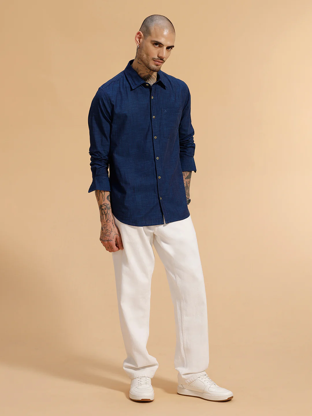 Slub Textured Cotton Shirt | Dark Blue - Image 2