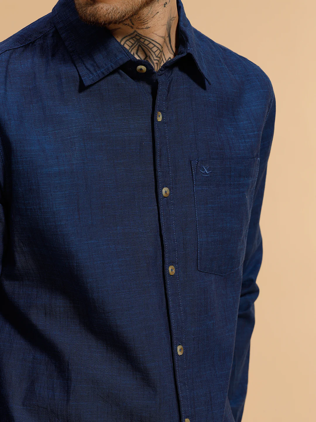 Slub Textured Cotton Shirt | Dark Blue - Image 5