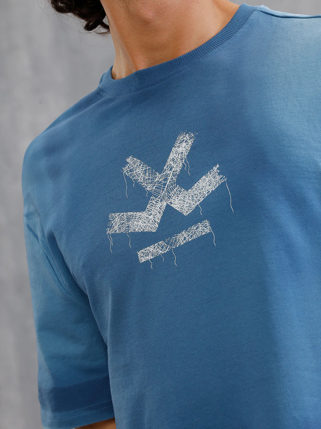 Smokey Pigment Spray With Grunge Logo Print Oversized Crew Neck T-Shirt | Blue - Image 4