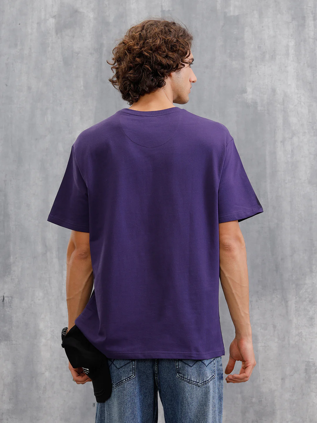 Smokey Pigment Spray With Grunge Logo Print Oversized Crew Neck T-Shirt | Purple - Image 3