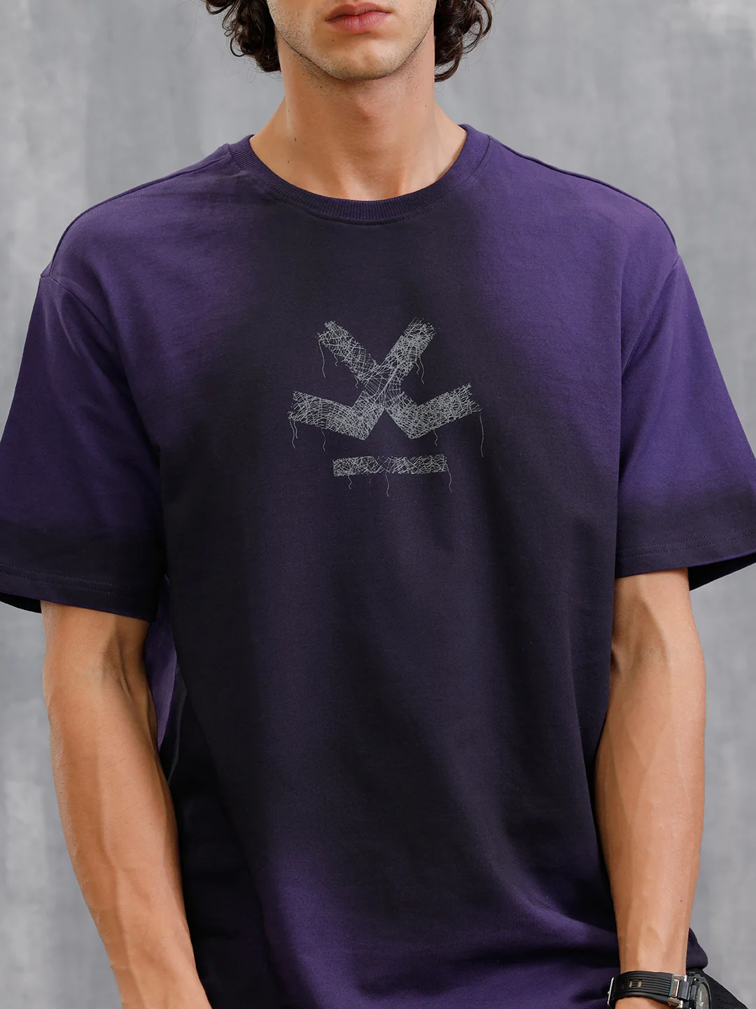Smokey Pigment Spray With Grunge Logo Print Oversized Crew Neck T-Shirt | Purple - Image 4
