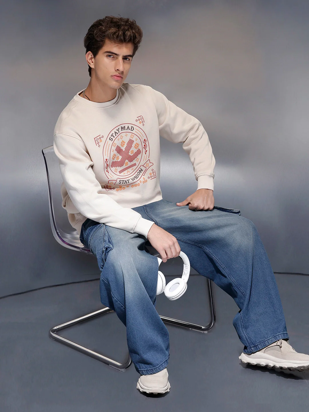 Soft Beige Casual Graphic Sweater | Beige - Image 2