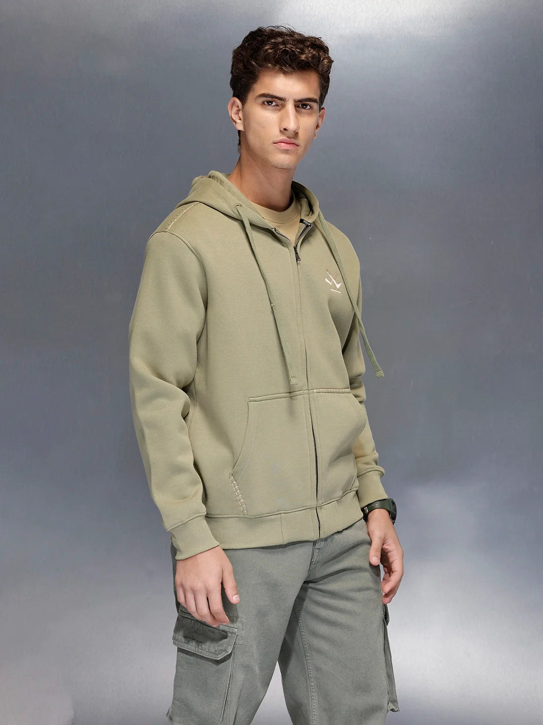 Soft fleece hoodie with tonal logo & stitch detail | Light Green - Image 5
