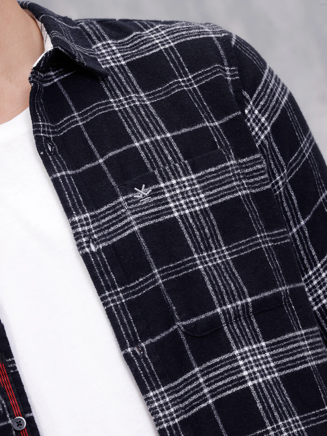 Soft Hand Brushed Check Shirt In Crepe Yarn | Black - Image 4