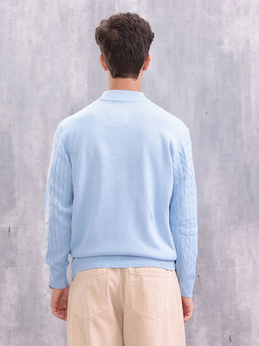 Soft Pastel Blue Cable Knit Half Zipper Pullover | Light Blue - Image 4