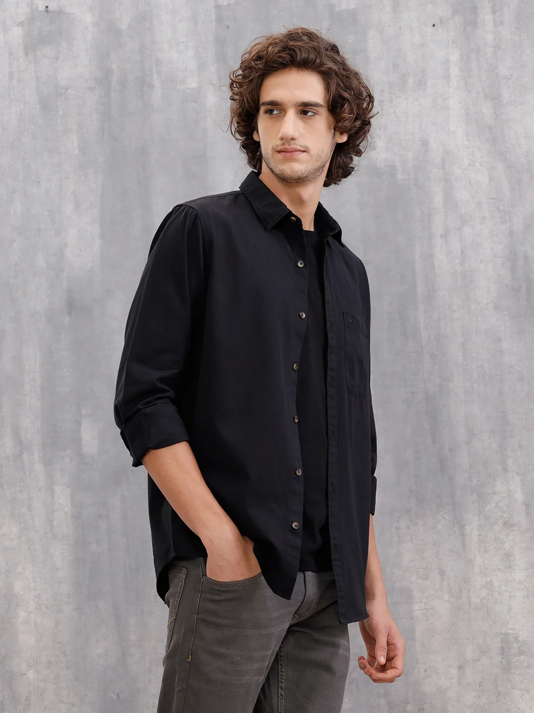 Solid 100%Cotton Regular Fit Shirt | Black - Image 4