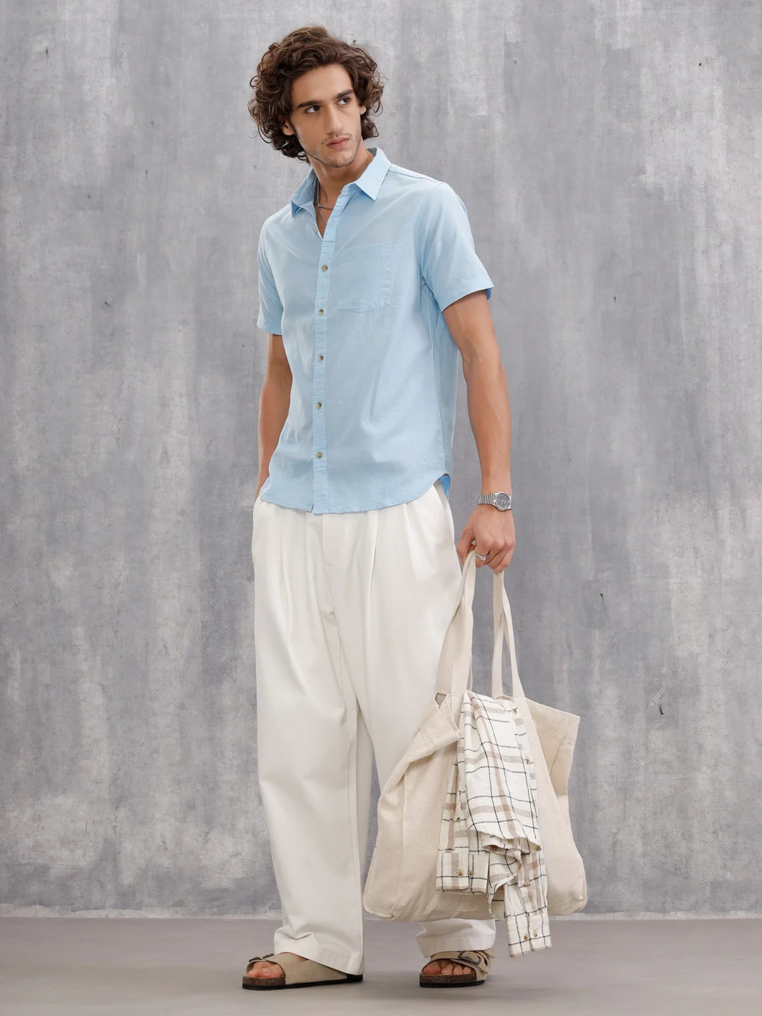 Solid 100%Cotton Regular Fit Shirt | Light Blue - Image 2