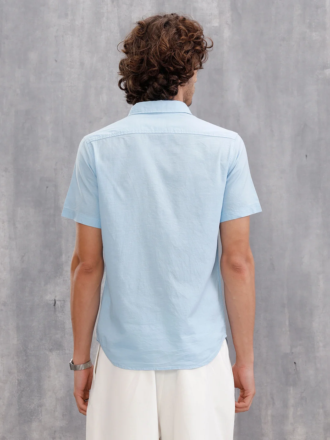 Solid 100%Cotton Regular Fit Shirt | Light Blue - Image 3