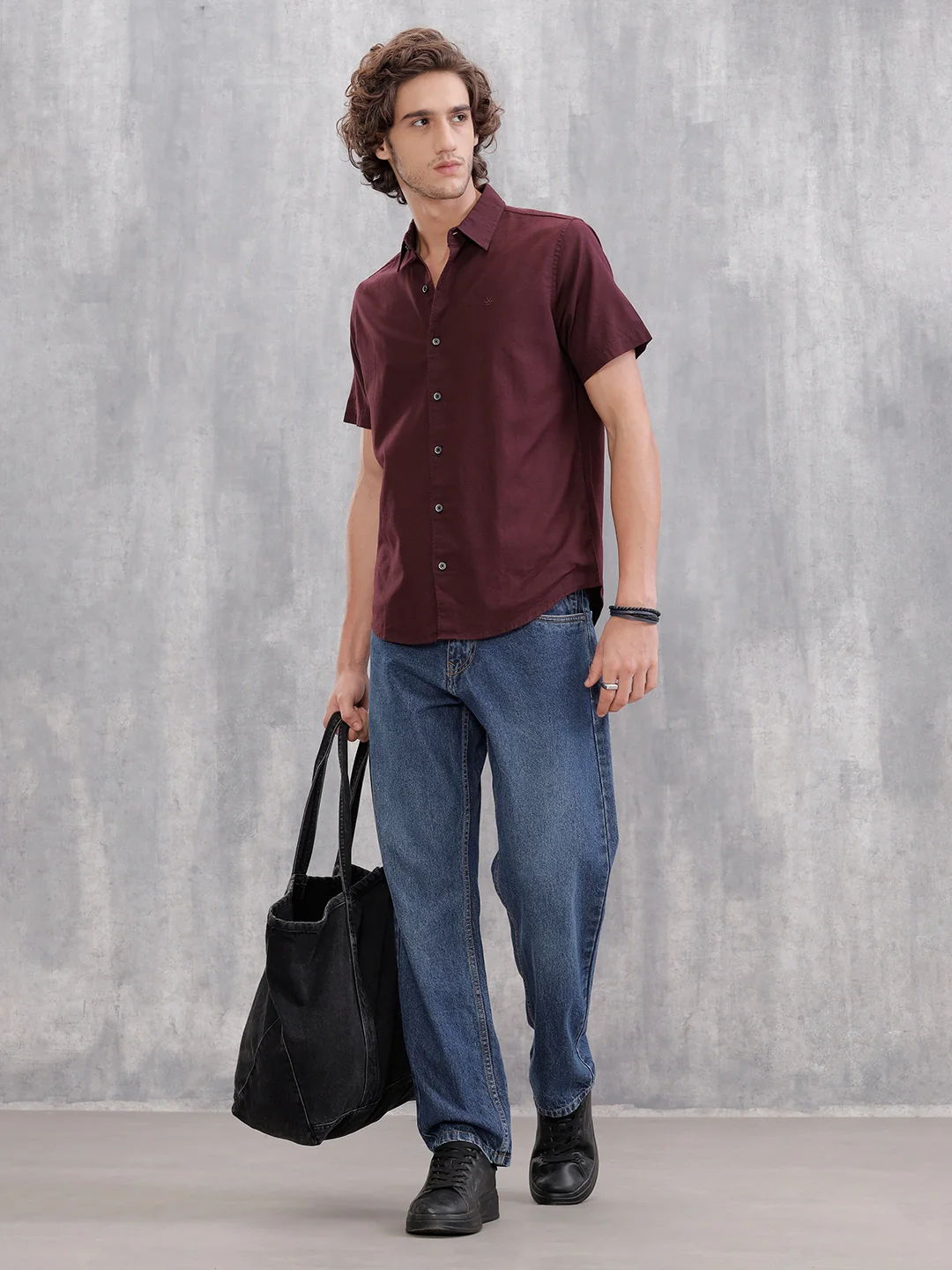 Solid 100%Cotton Regular Fit Shirt | Maroon - Image 2