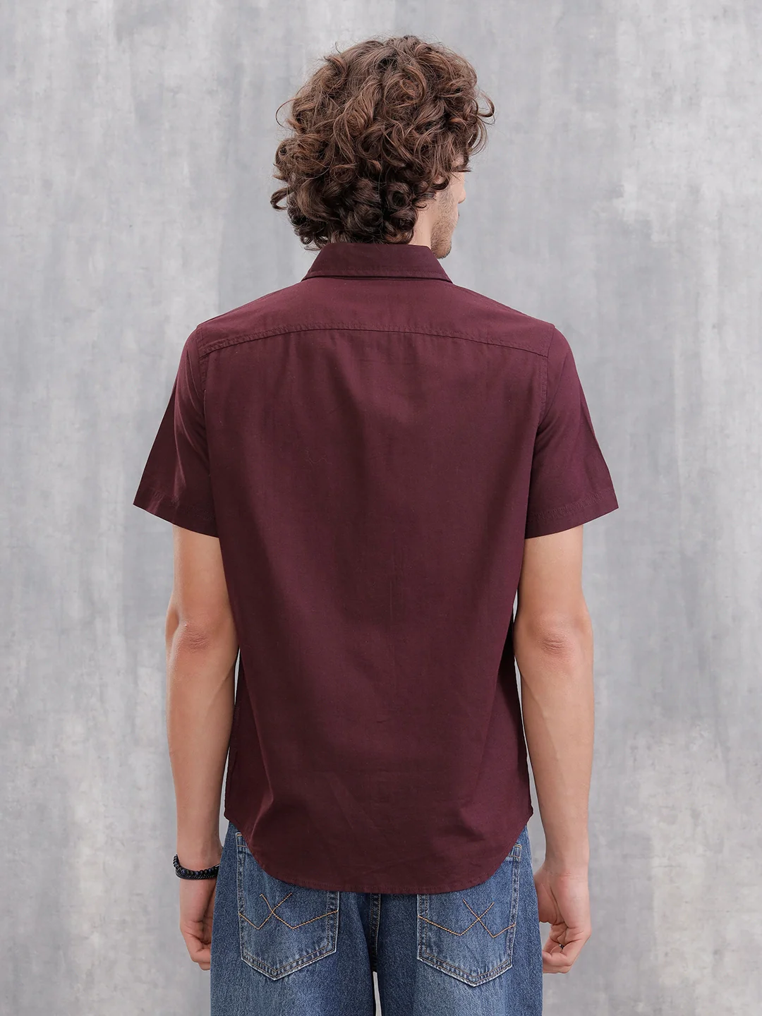 Solid 100%Cotton Regular Fit Shirt | Maroon - Image 3