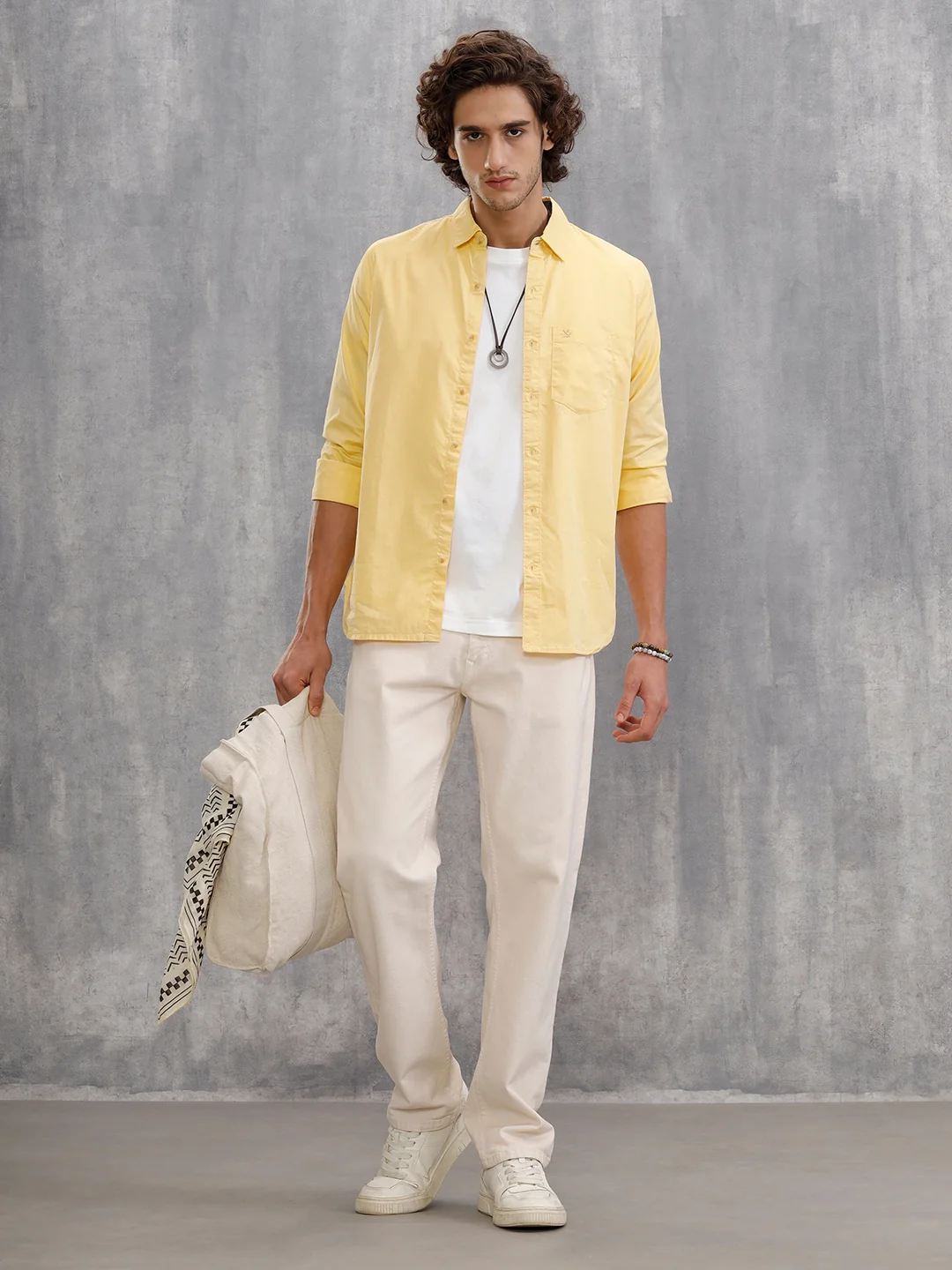 Solid 100%Cotton Regular Fit Shirt |Yellow - Image 2