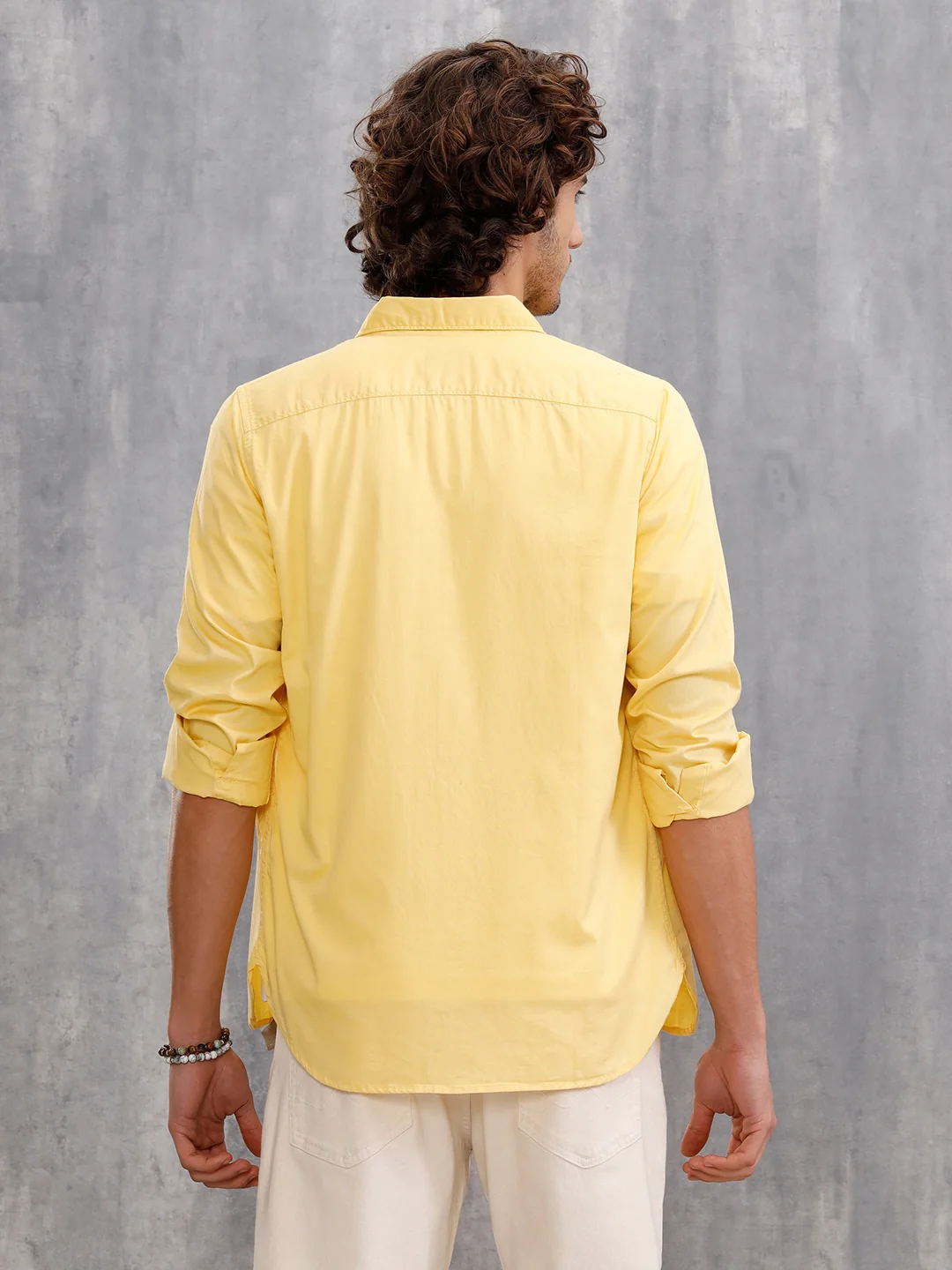 Solid 100%Cotton Regular Fit Shirt |Yellow - Image 3