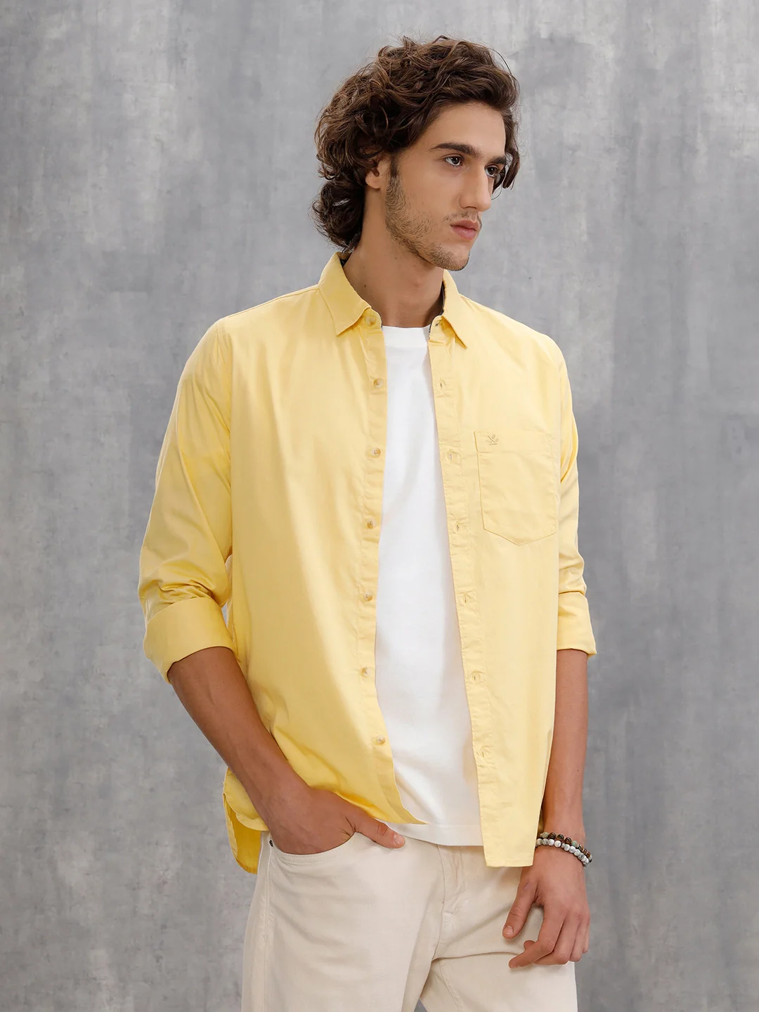 Solid 100%Cotton Regular Fit Shirt |Yellow - Image 4