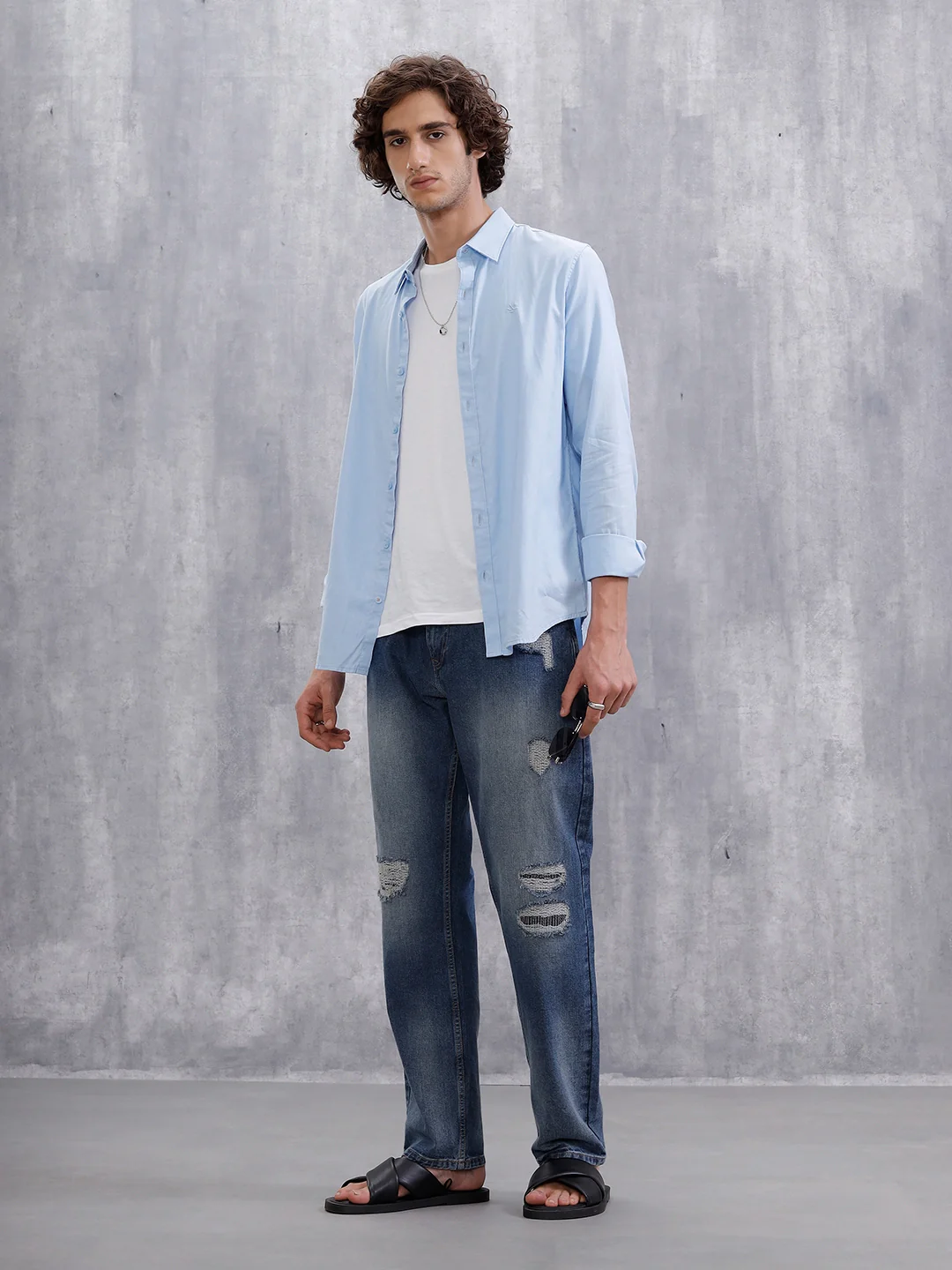Solid Anti Fit Distressed Jeans | Blue - Image 2