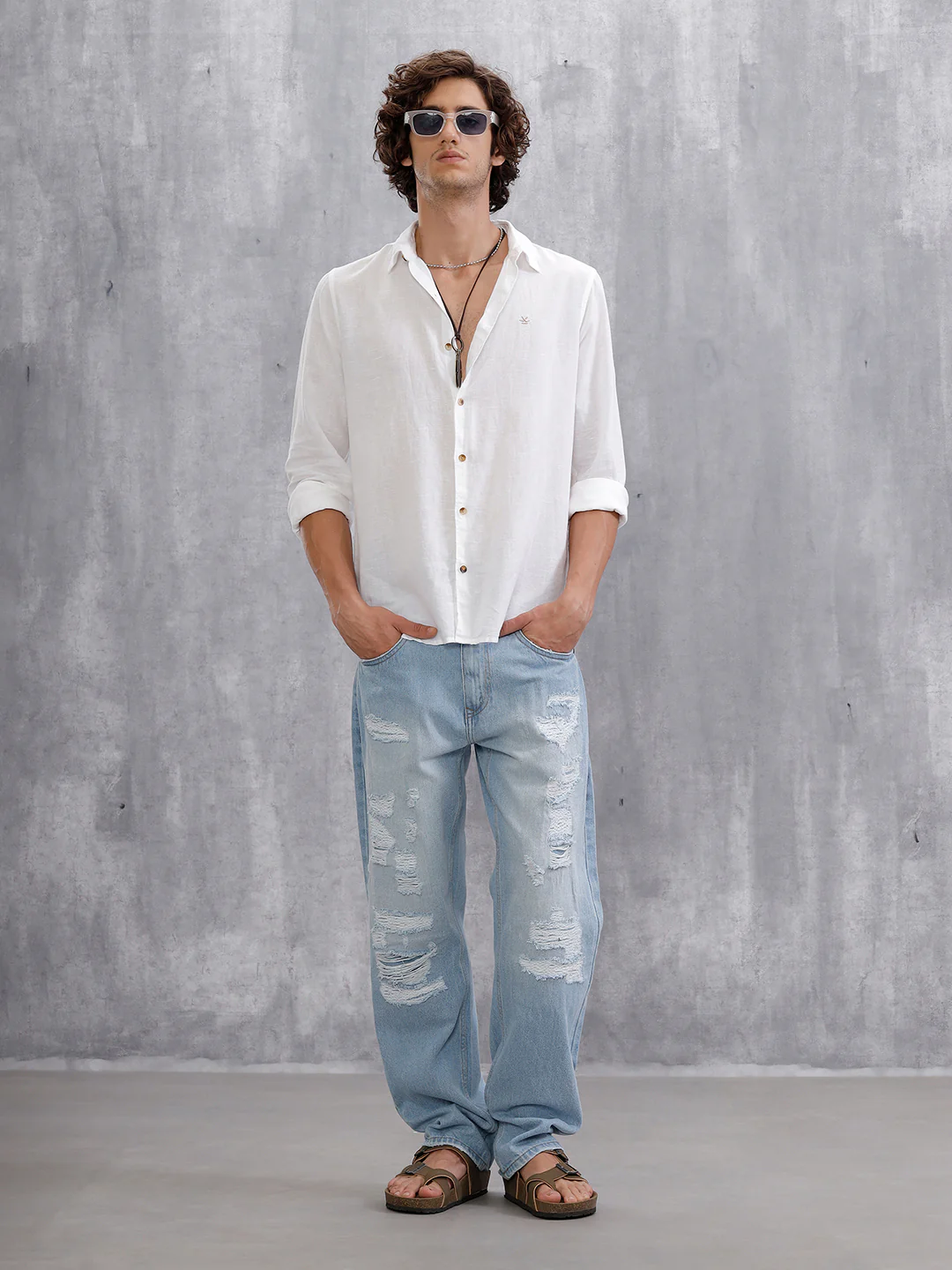 Solid Anti Fit Distressed Jeans | Light Blue - Image 3