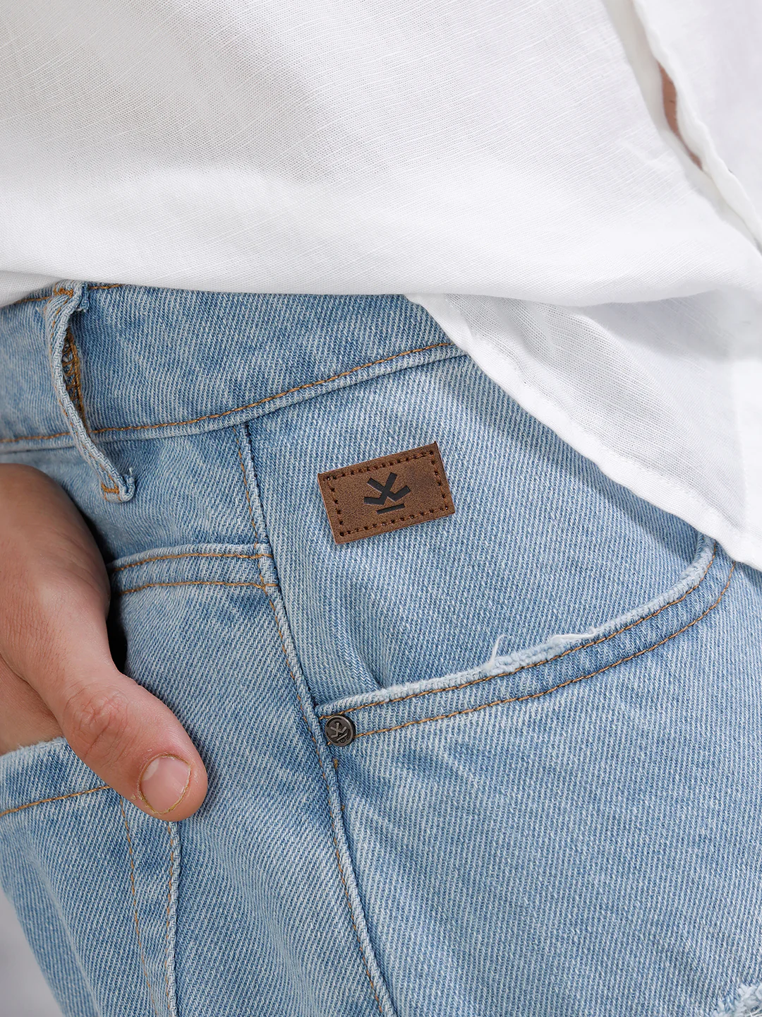 Solid Anti Fit Distressed Jeans | Light Blue - Image 7