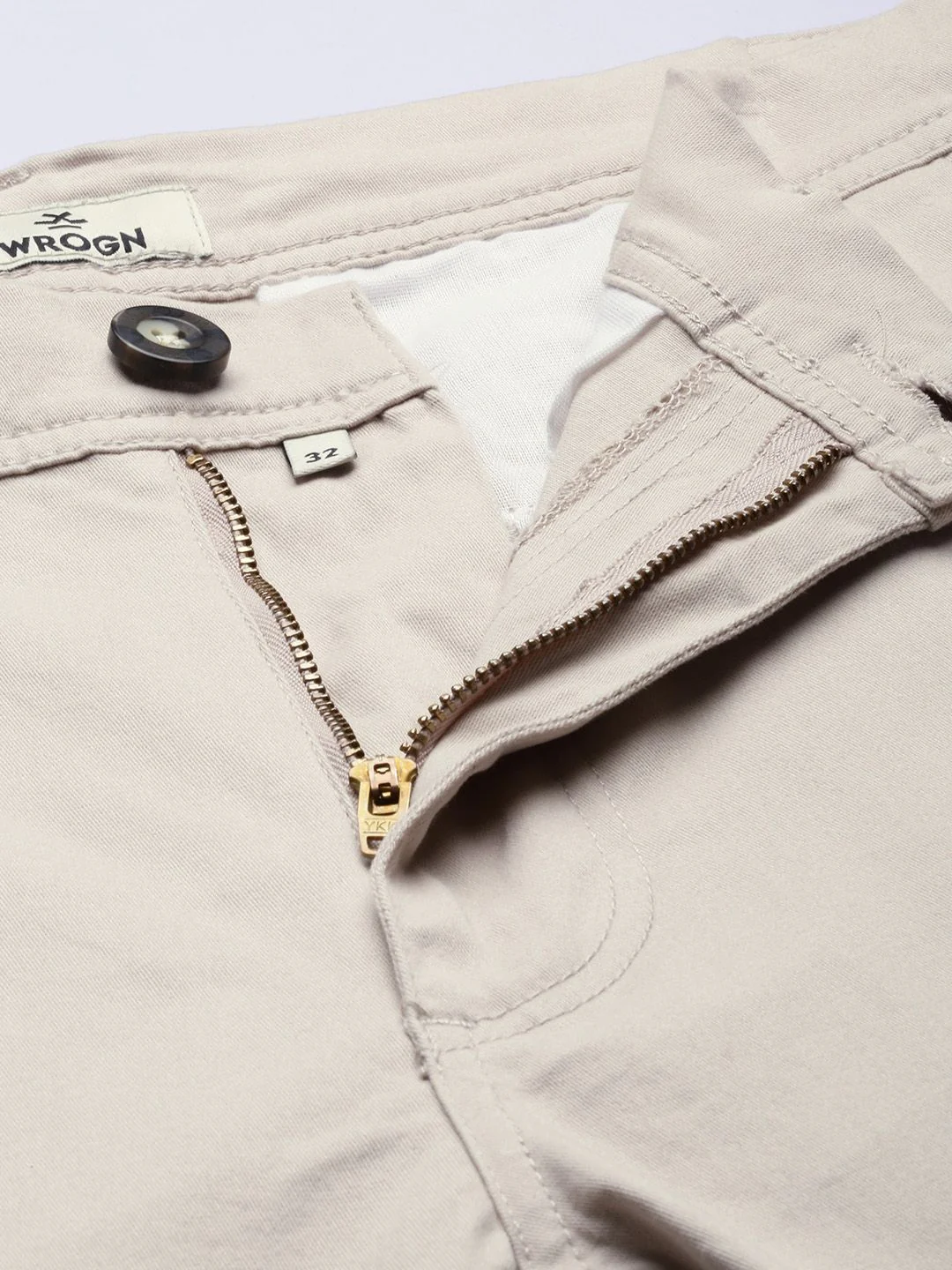 Solid Beige Tapered Fit Trousers - Image 5