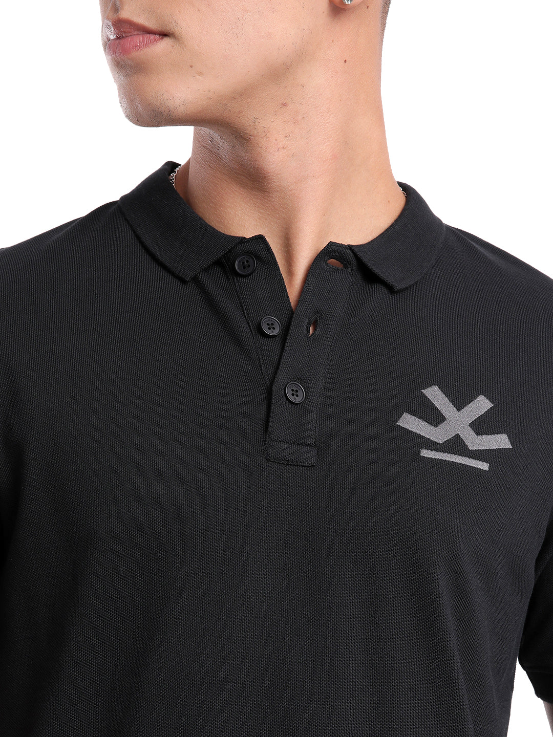 Solid Black Logo Embroidered Polo T-Shirt - Image 5