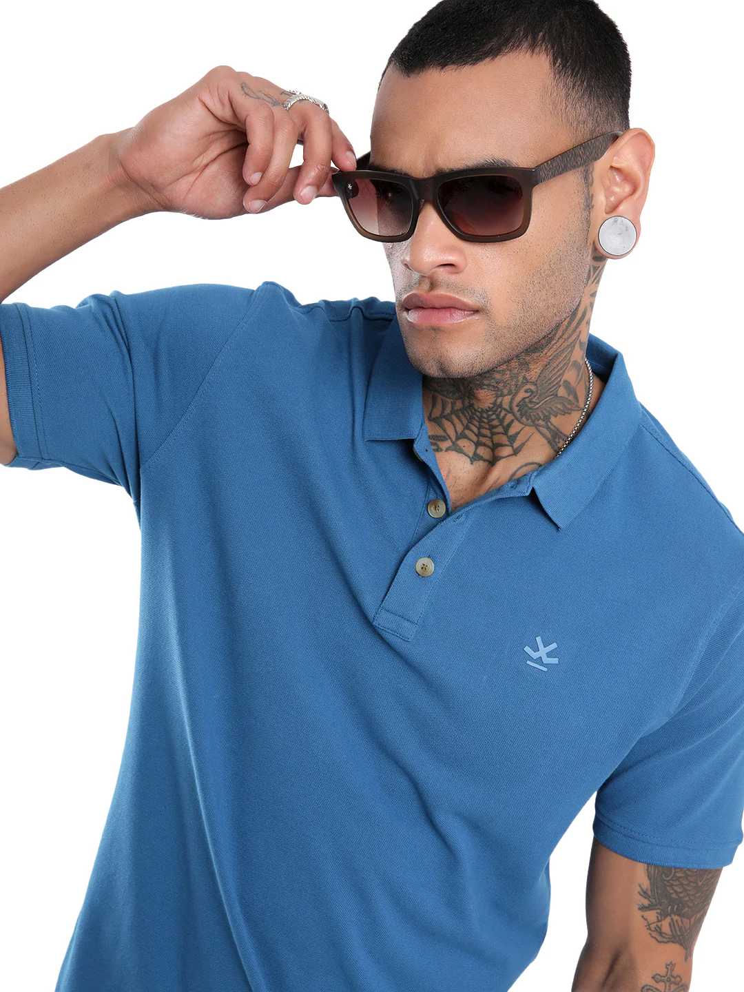 Solid Blue Pique Polo T-Shirt - Image 2