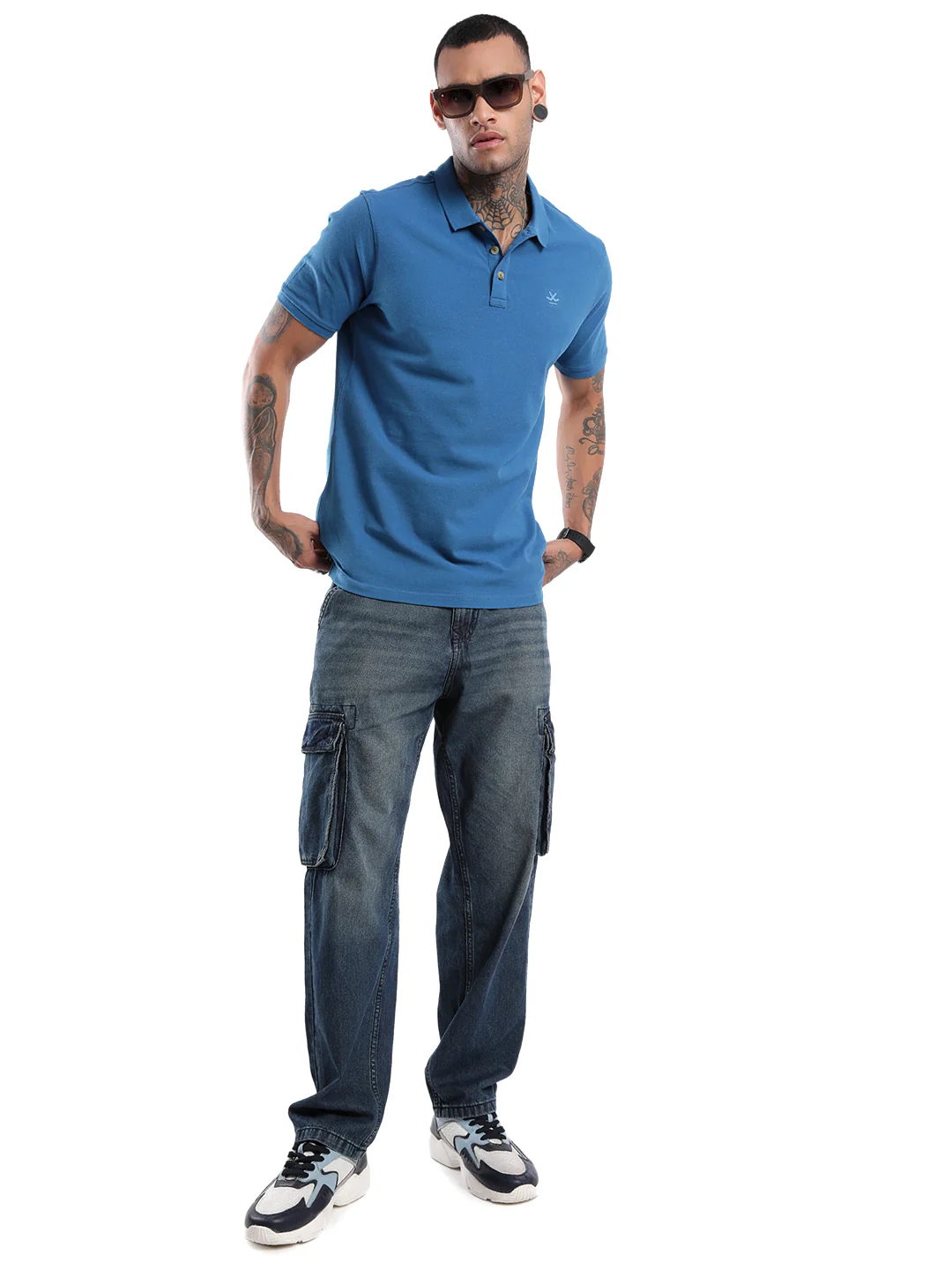 Solid Blue Pique Polo T-Shirt - Image 3