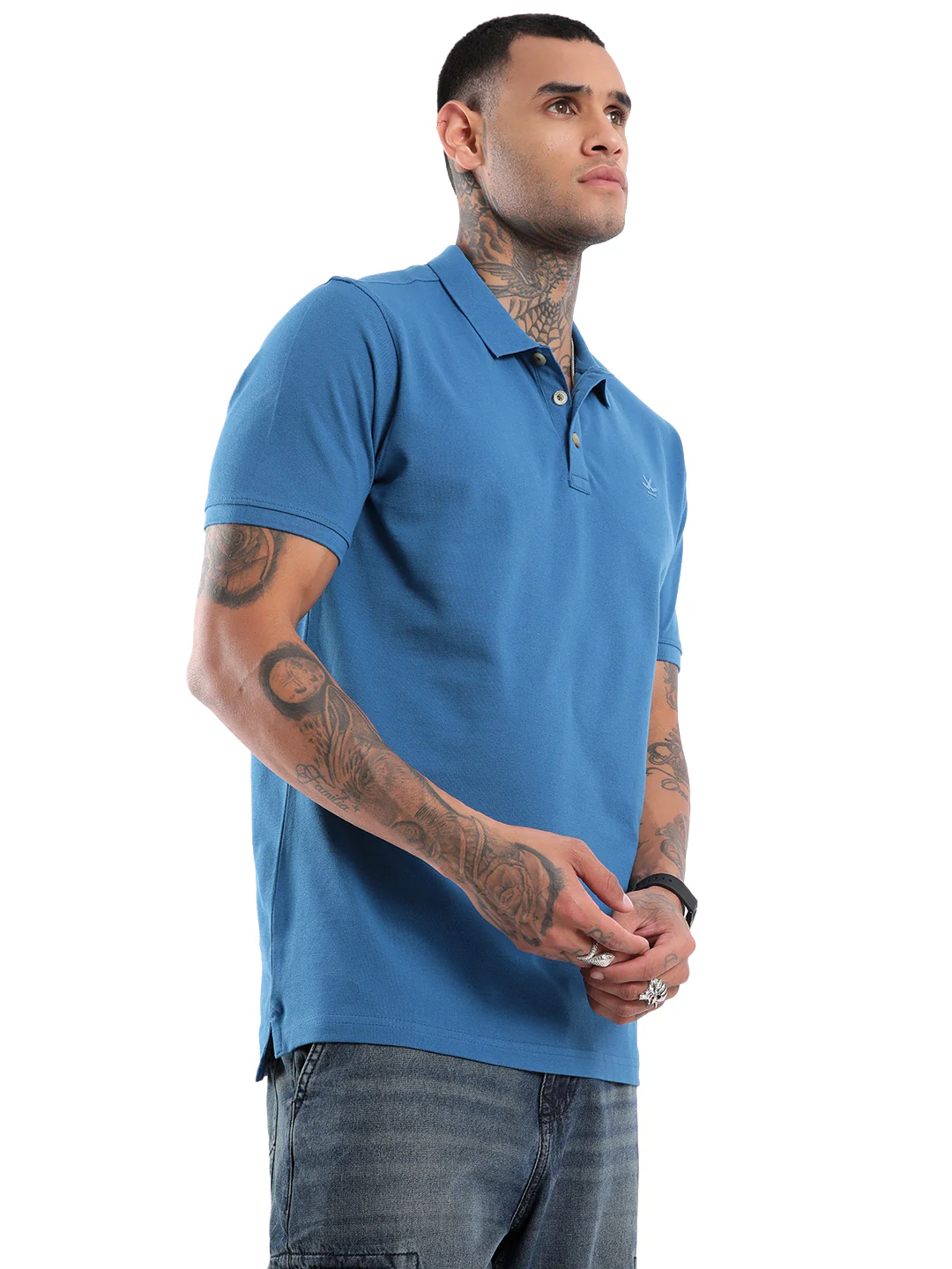 Solid Blue Pique Polo T-Shirt - Image 5