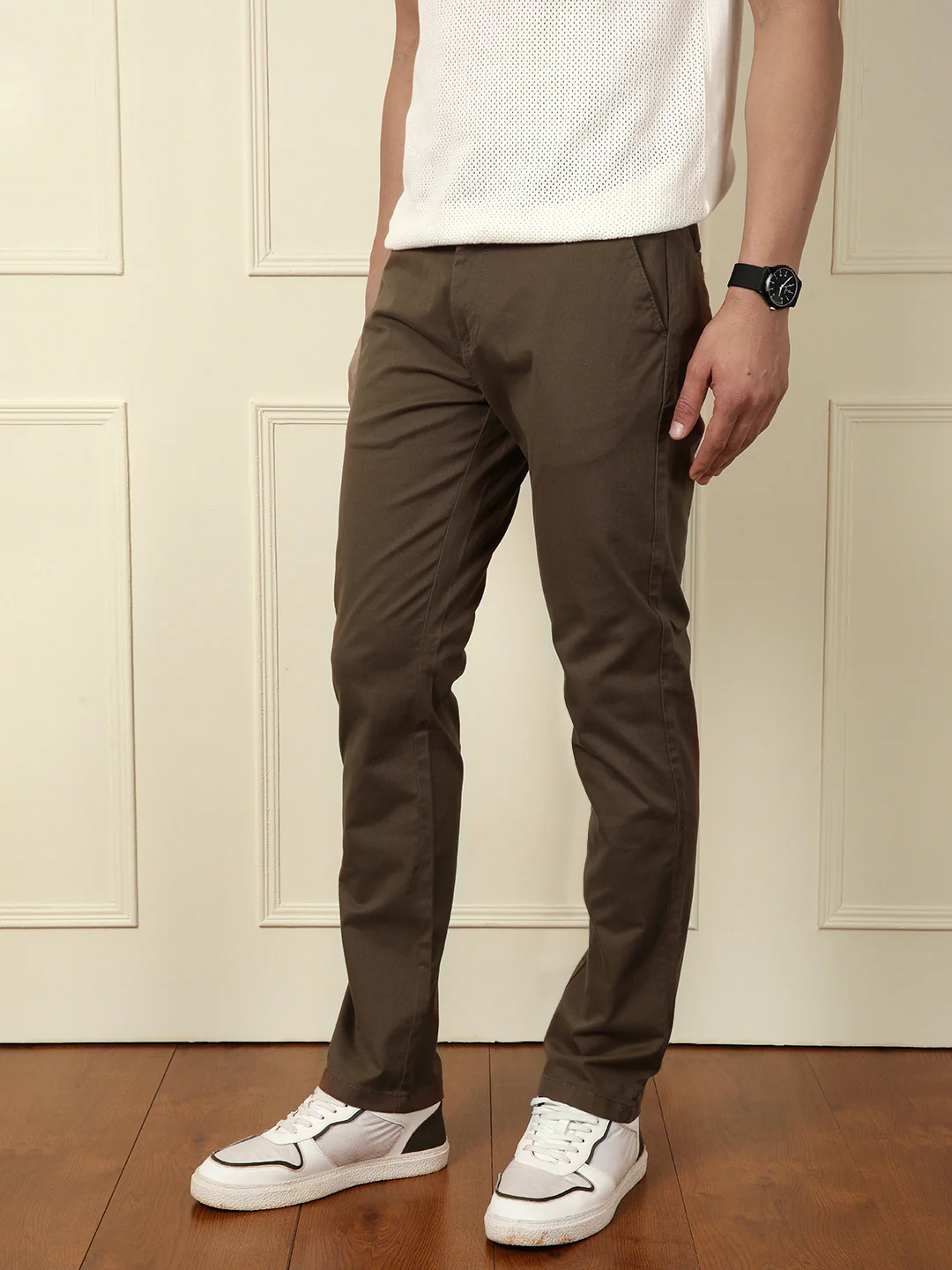Soft Cotton Blend Chino Trouser | Brown - Image 4