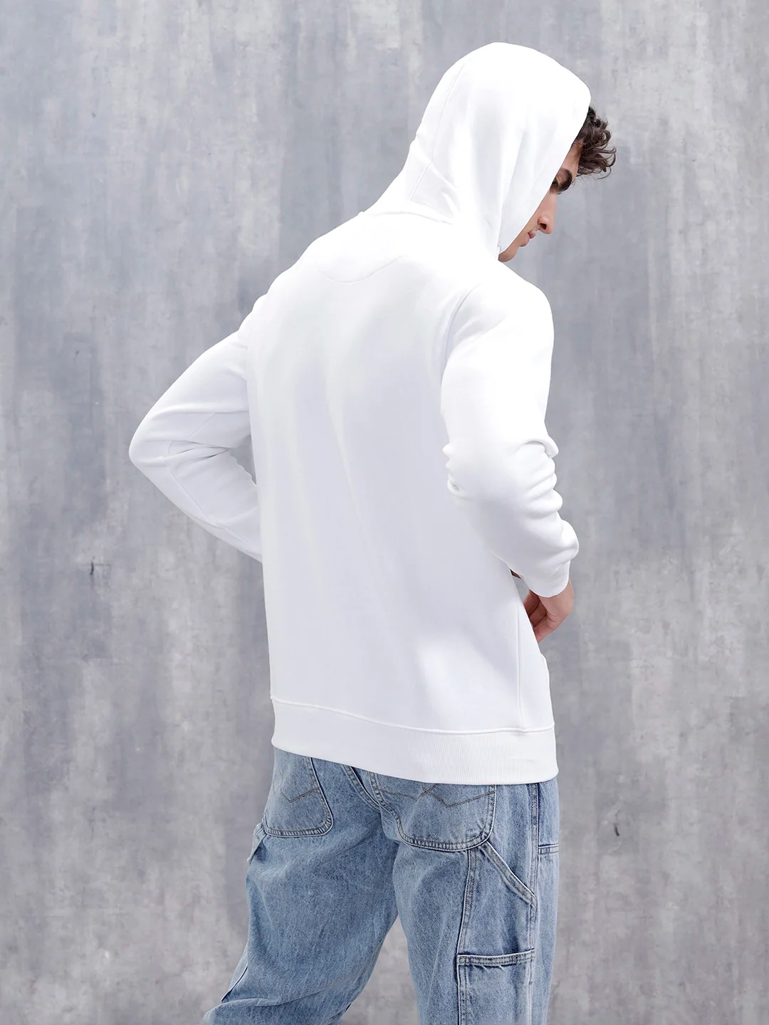 Solid Casual Slim Fit Hooded Sweatshirt | White - Image 3