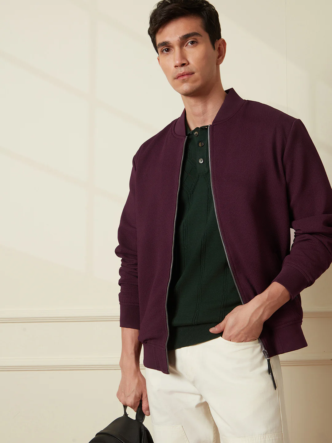 Solid Casual Wine Jacket - Image 2
