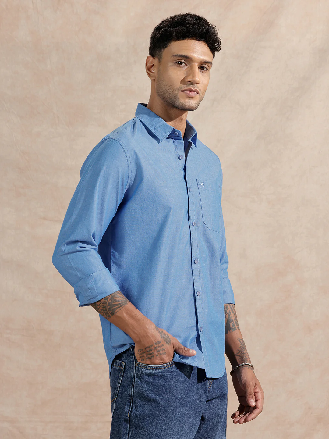 Solid Chambray Comfort Fit Shirt | Blue - Image 4