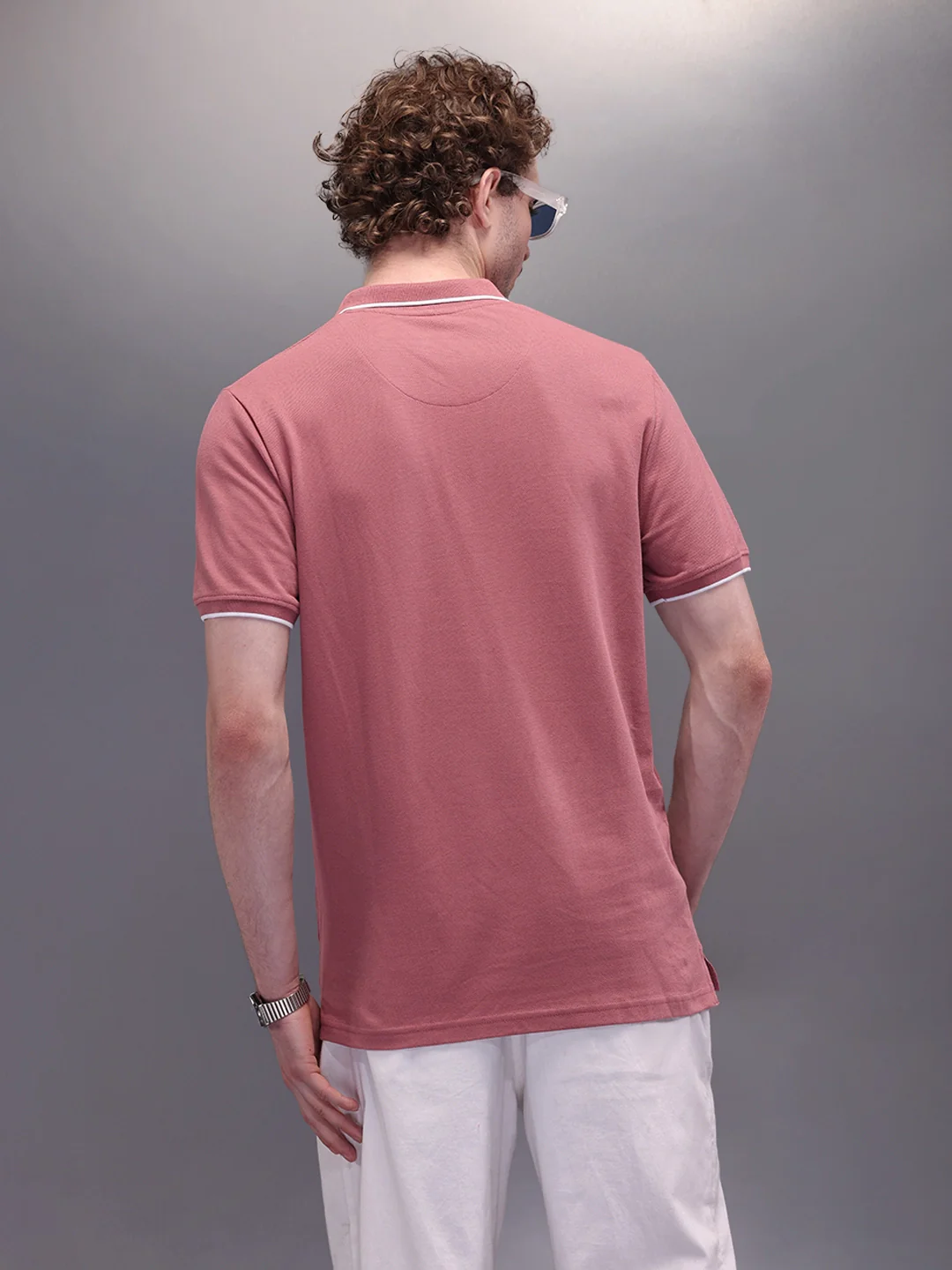 Solid Collar Tipping Polo T-Shirt | Pink - Image 3
