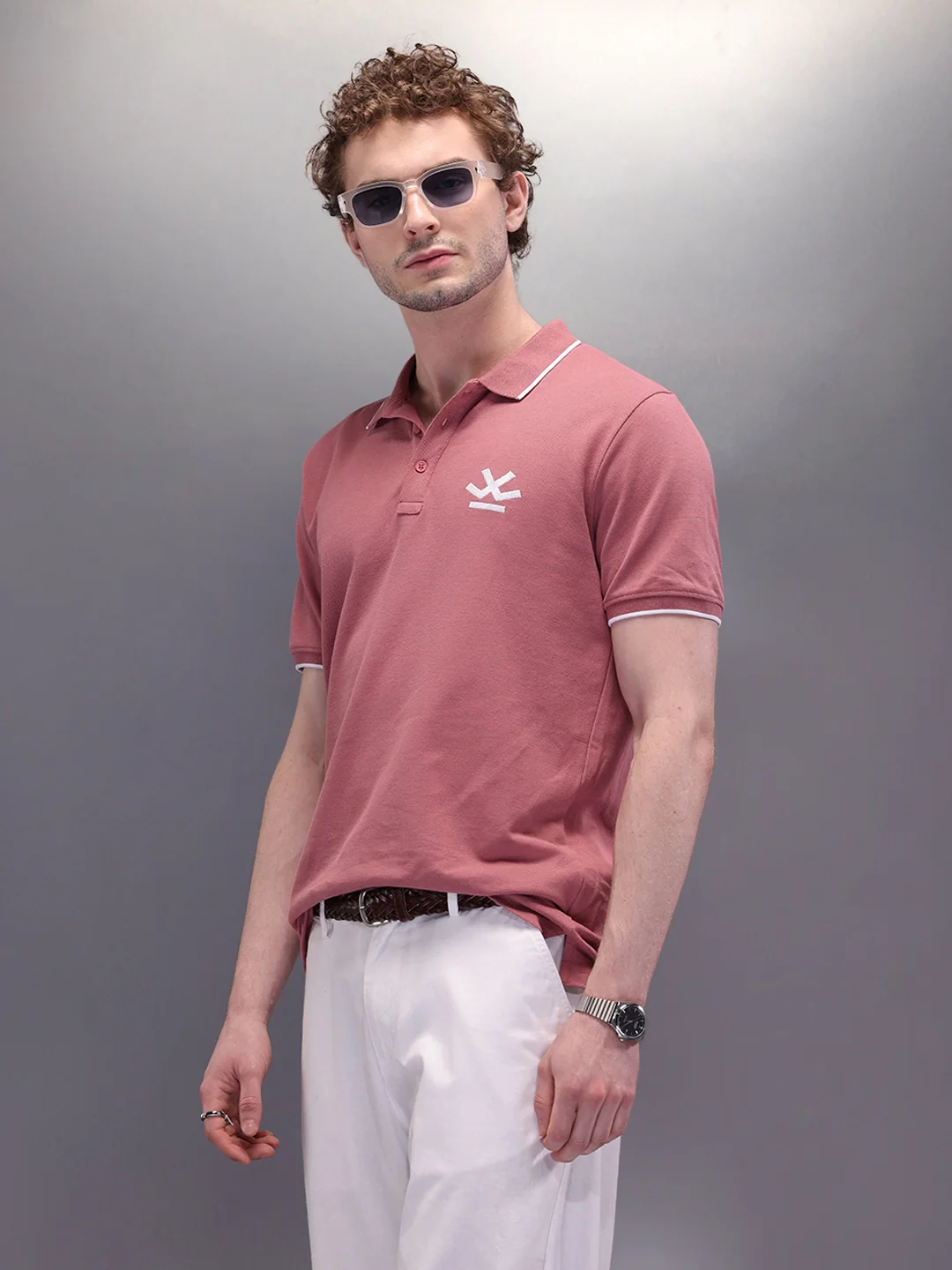 Solid Collar Tipping Polo T-Shirt | Pink - Image 4