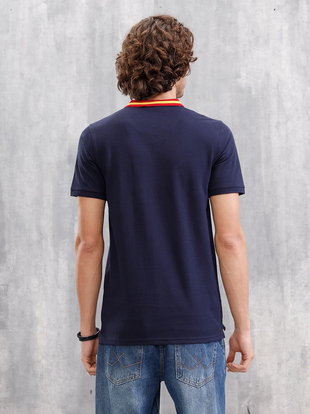 Solid Contrast Collar Polo T-Shirt  | Navy Blue - Image 3