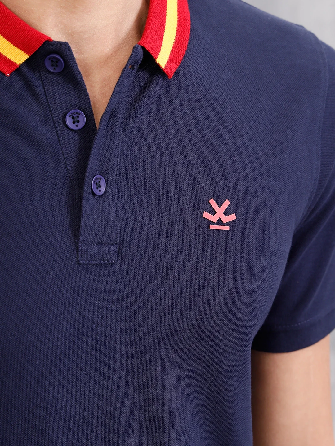 Solid Contrast Collar Polo T-Shirt  | Navy Blue - Image 4