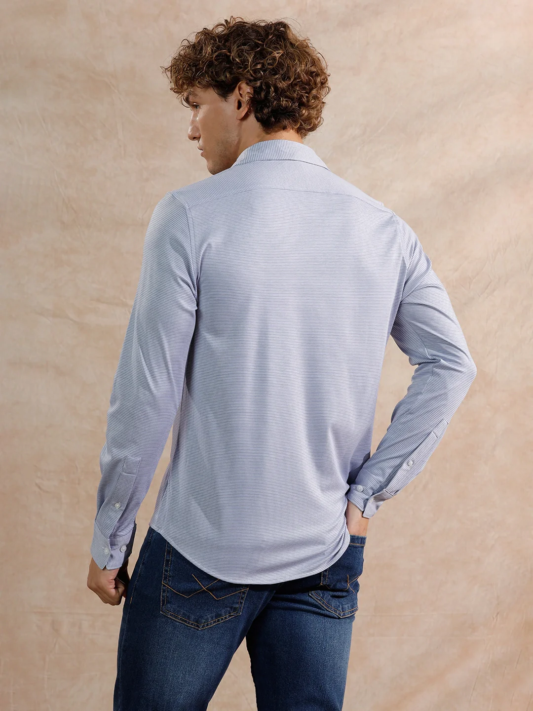 Solid Stretch Slim Fit Shirt | Blue - Image 3