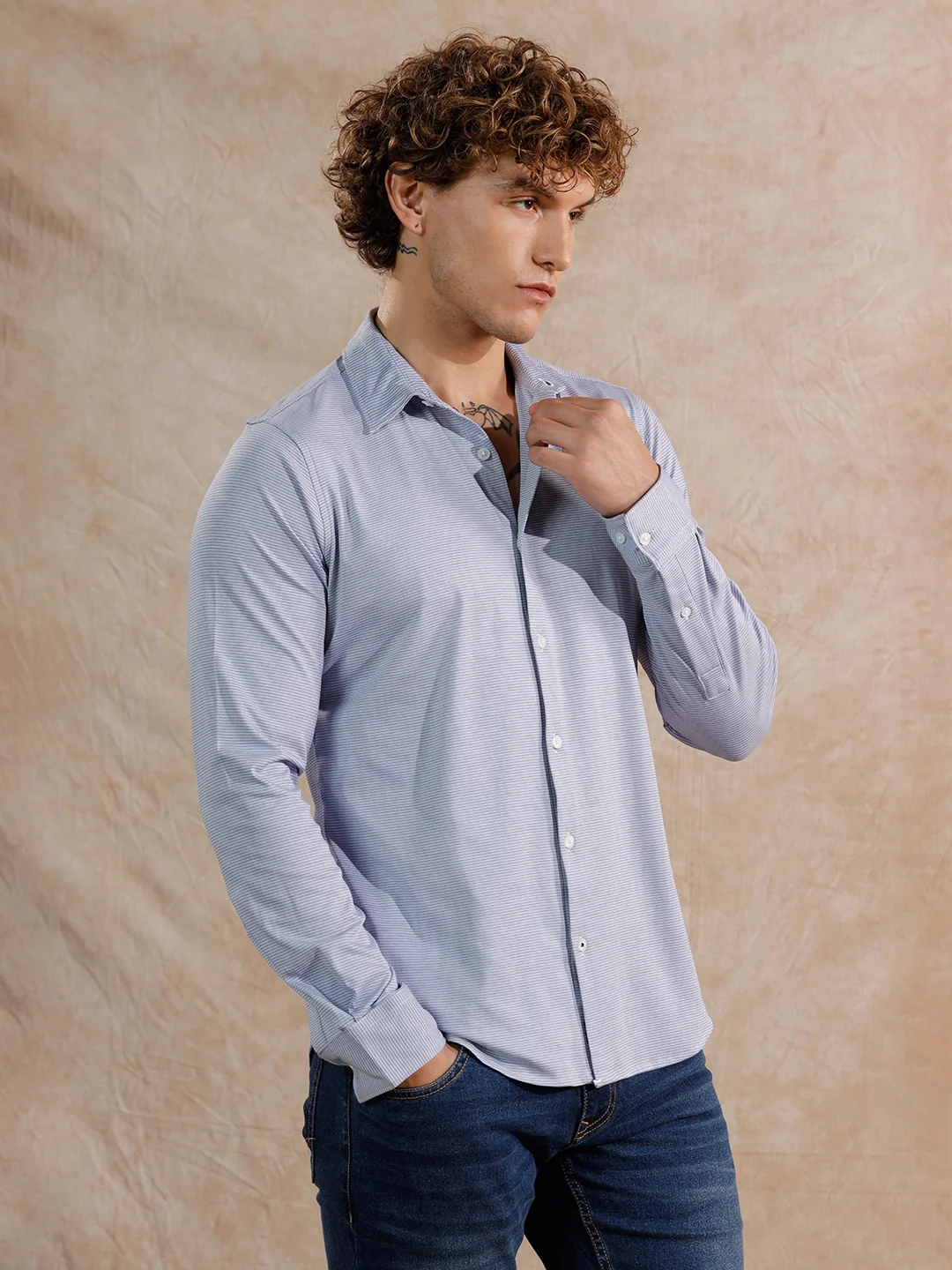 Solid Stretch Slim Fit Shirt | Blue - Image 4