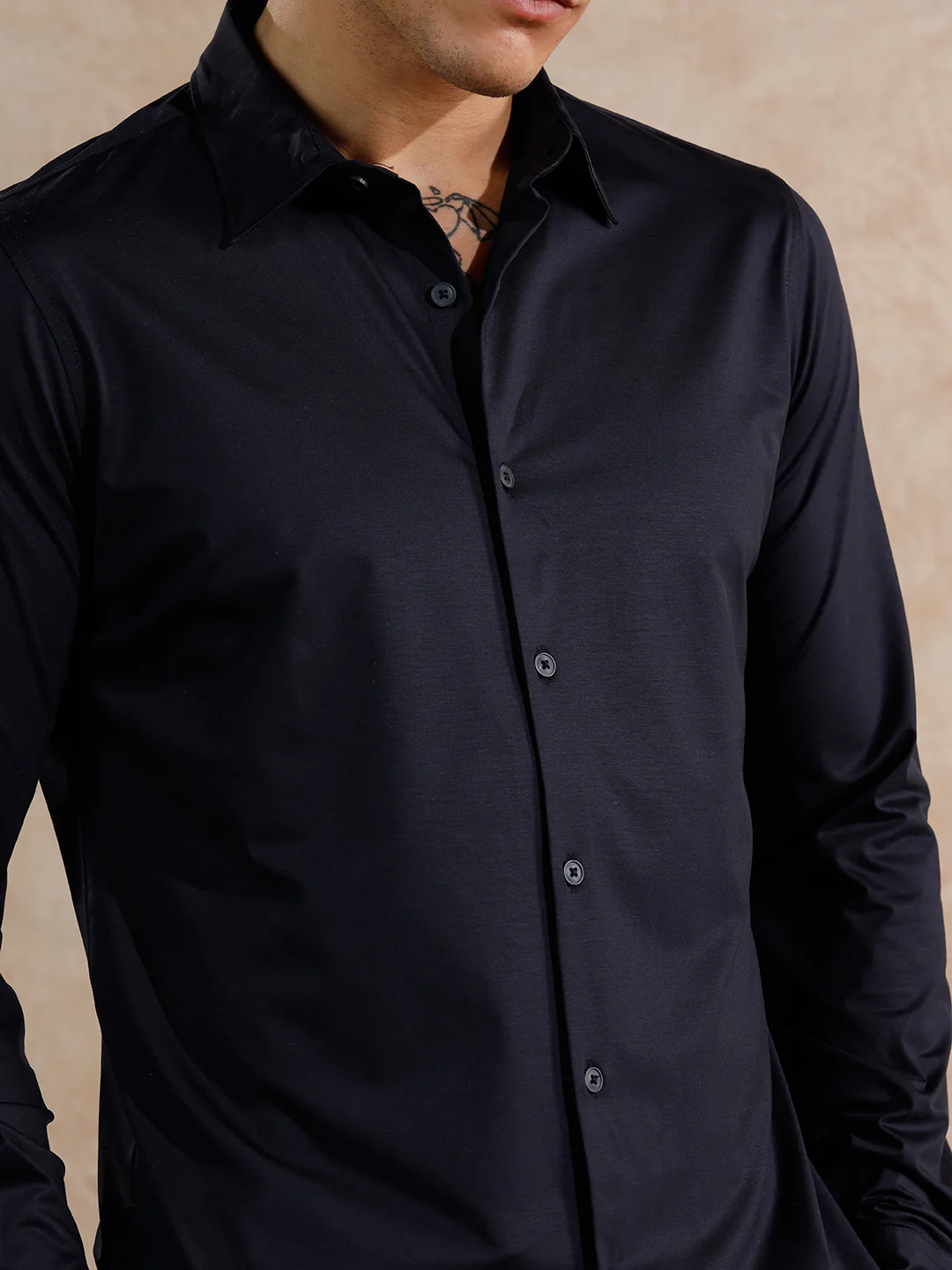 Solid Stretch Slim Fit Shirt | Navy Blue - Image 5