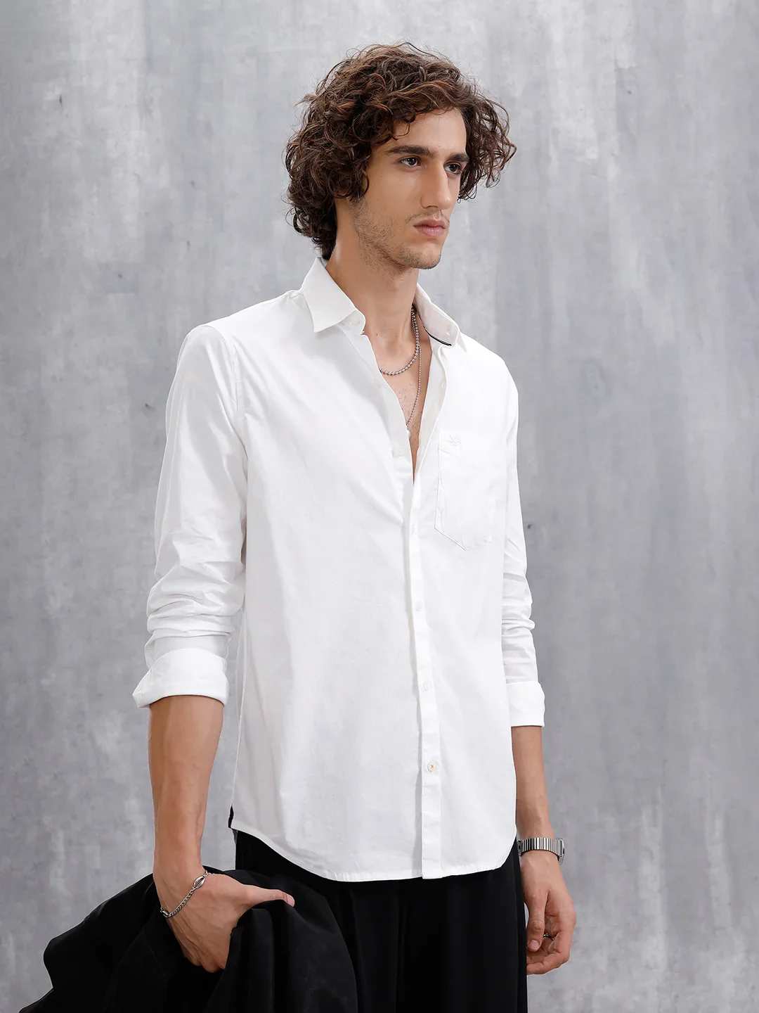 Solid Cotton Blend Slim Fit Shirt | White - Image 4