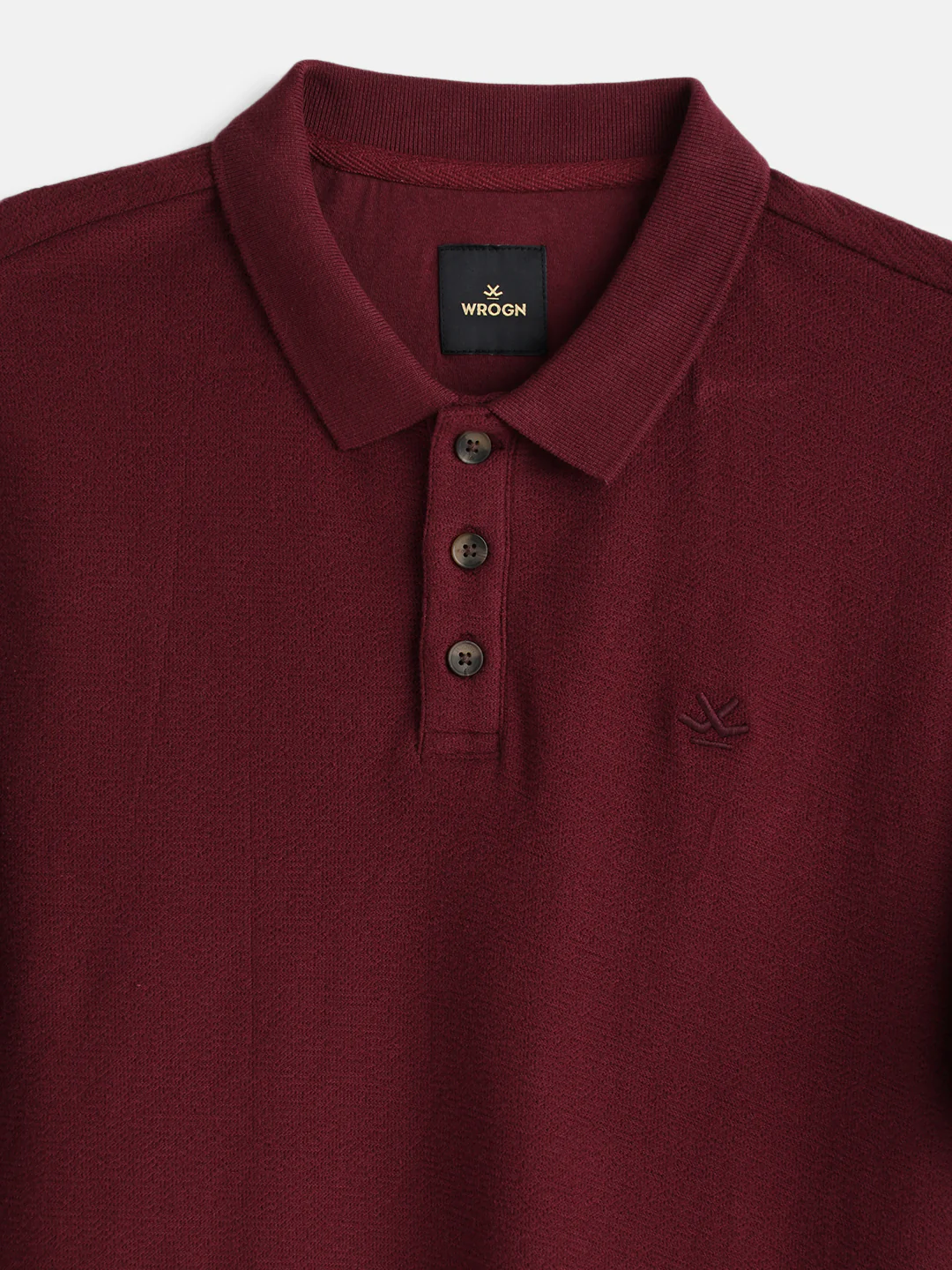 Solid Crinkle Texture Polo T-Shirt | Maroon - Image 3